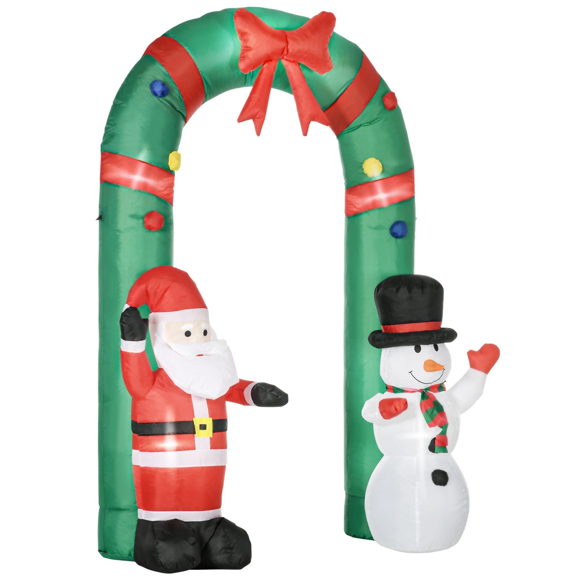 Weihnachtsfigur 2,45 m Torbogen mit Weihnachtsmann und Schneemann mit LED
