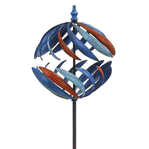 Dehner Gartenstecker Riesen-Windrad Globe, Ø 46 cm, Höhe 186 cm, Metall XXL Windmühle als Deko Objekt für Garten und Terrasse