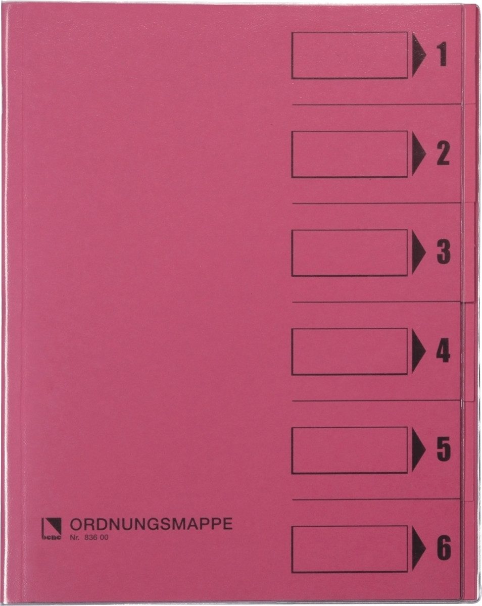 Organisationsmappe Ordnungsmappen A4 Karton 250g/qm 6 Fächer rosa