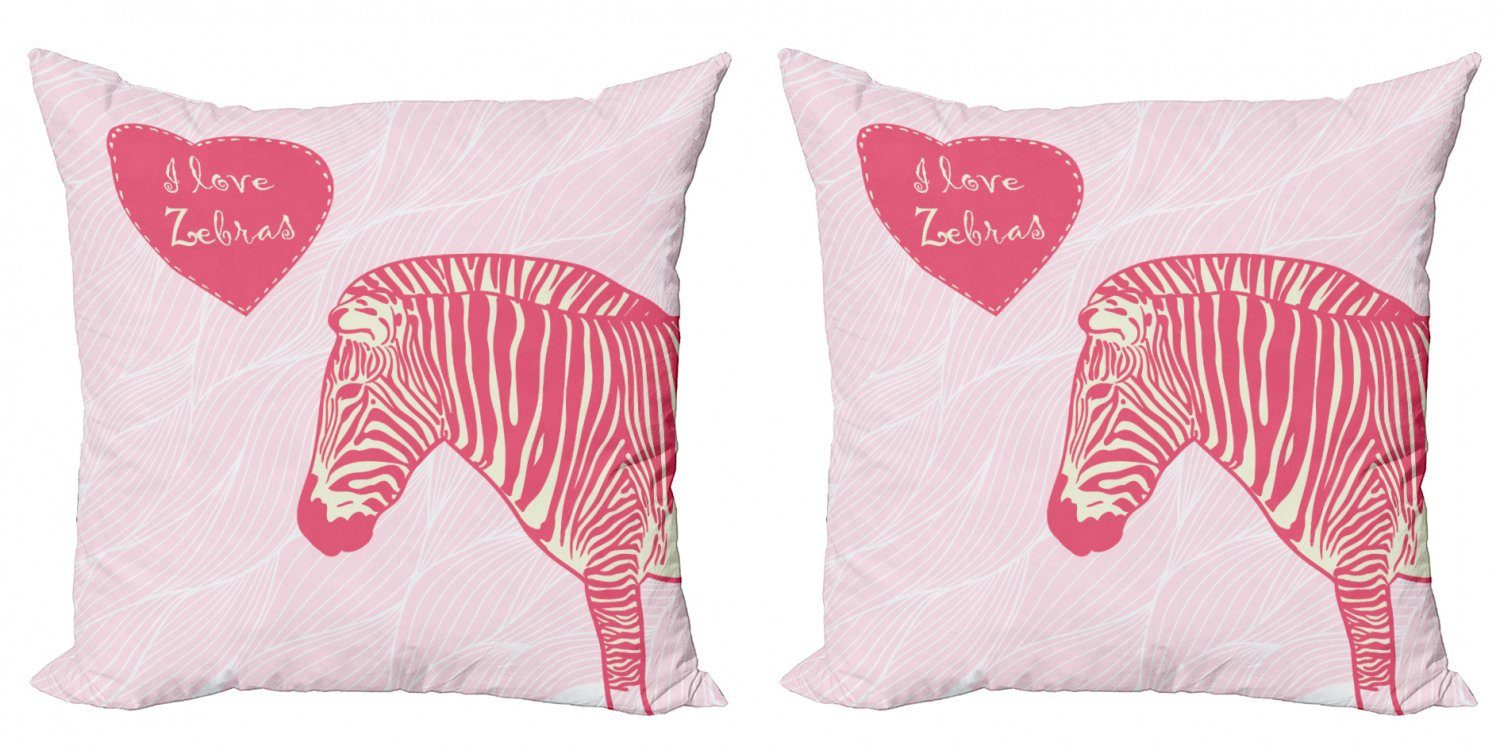 Kissenbezüge Modern Accent Doppelseitiger Digitaldruck, Abakuhaus (2 Stück), rosa Zebra I Love Zebras Wörter