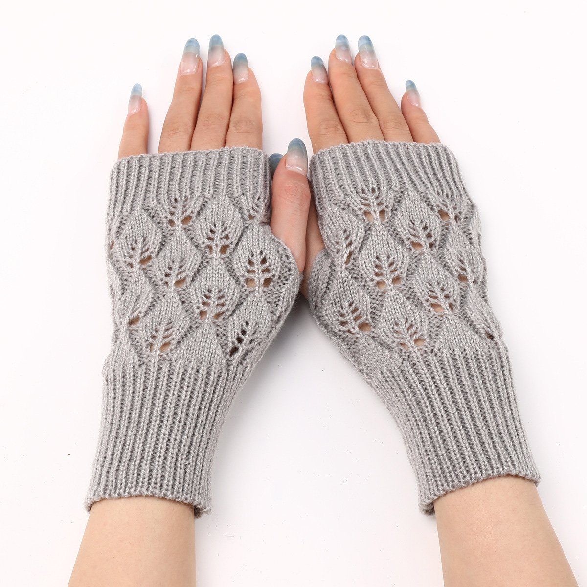 Jormftte Strickhandschuhe Fingerlose Handschuhe Damen,Pulswärmer Stricken,für Frauen Männer Hellgrau | Strickhandschuhe