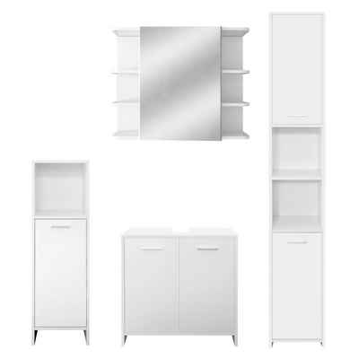 ML-DESIGN Badezimmer-Set Komplettset Spiegelschrank Waschtisch Hochschrank, 4er Set Modern Weiß Holz viel Stauraum