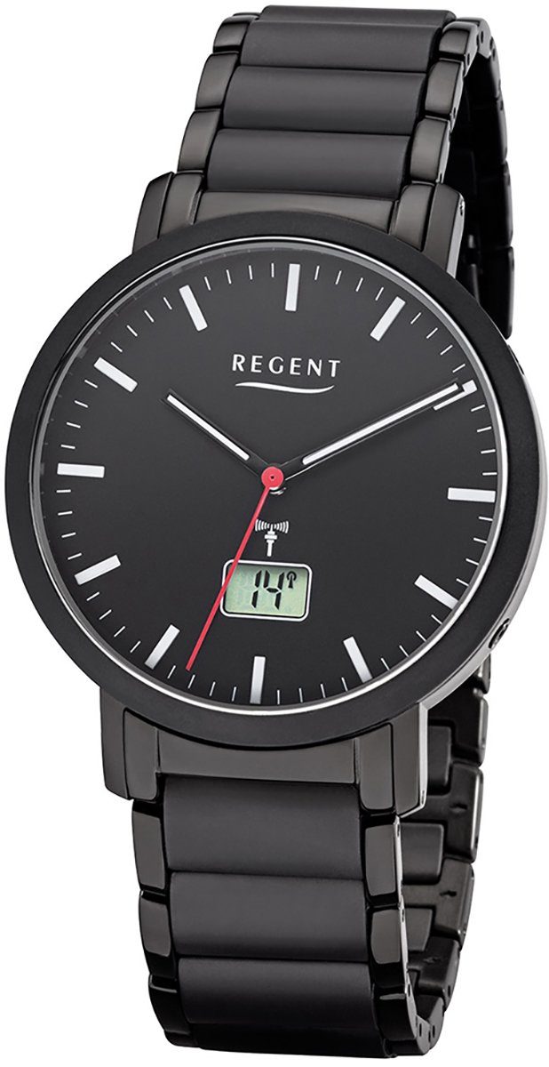 Regent Funkuhr Regent Herren Uhr FR-255 Metall Funkwerk, (Funkuhr), Herren  Funkuhr rund, groß (ca. 40mm), Metallarmband schwarz