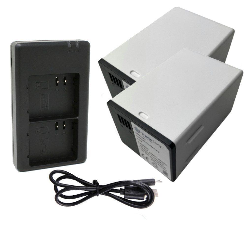 Trade-Shop 3in1 Set passend für Arlo Netgear Pro 3 VMA5410 Ladegerät + 2x Kamera-Akku Li-Ion 15000 mAh (3,6 V), Mit Micro-USB und USB-C