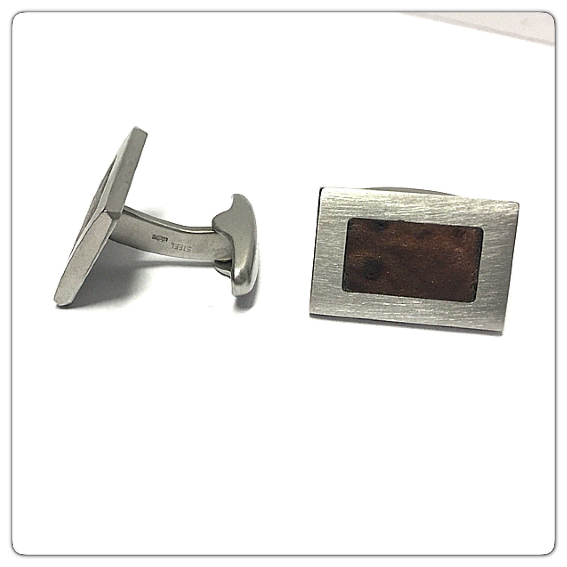 Edelschmiede925 Manschettenknöpfe Set Edelschmiede925 Manschettenknöpfe Edelstahl mit Holzinlay - matt -