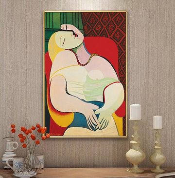 TPFLiving Kunstdruck (OHNE RAHMEN) Poster - Leinwand - Wandbild, Picasso - Träumende Frau (Motiv in verschiedenen Größen), Farben: Leinwand bunt - Größe: 20x30cm