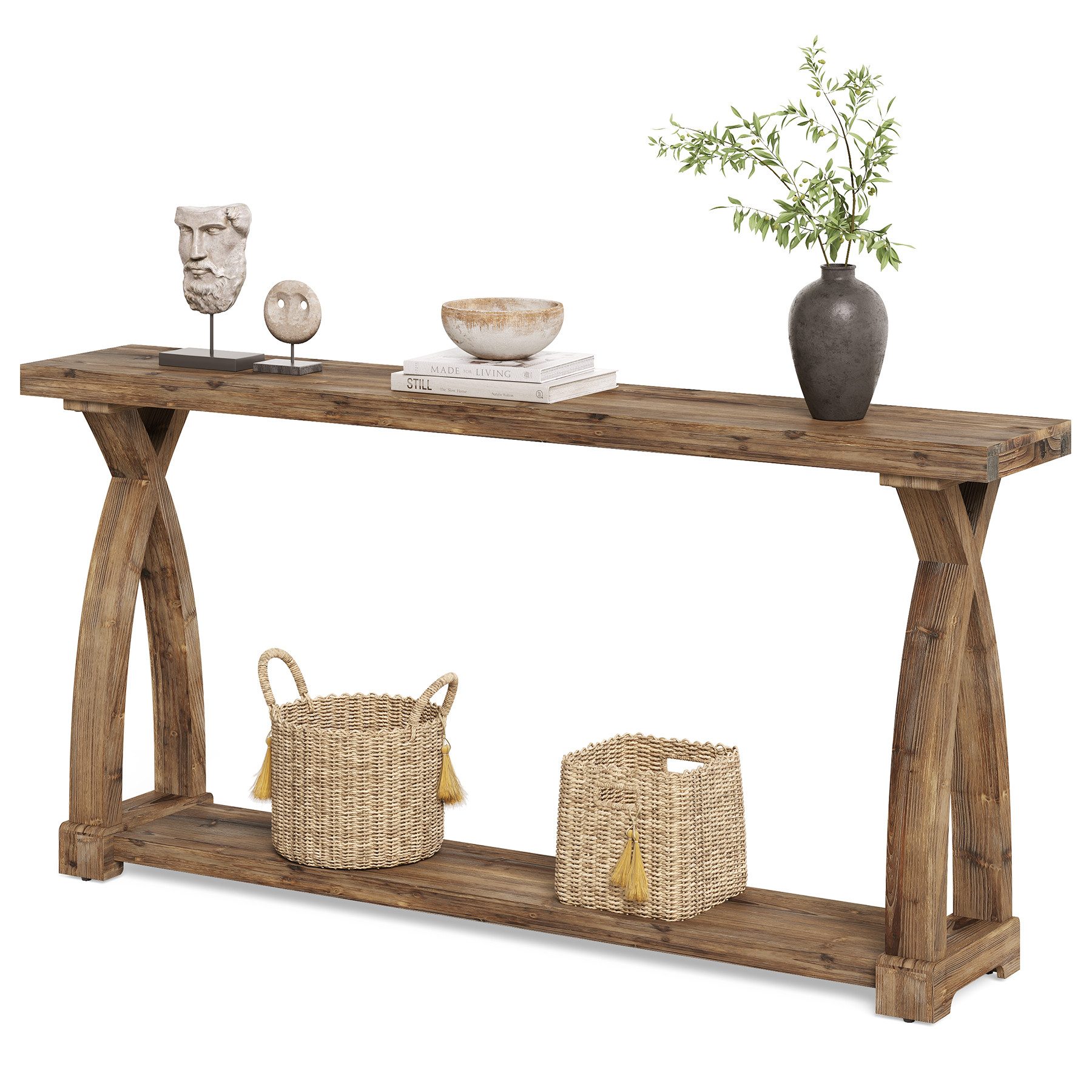 Tribesigns Konsolentisch 2-Tier Massiveholz Schmal Eingangstisch mit Lageru günstig online kaufen