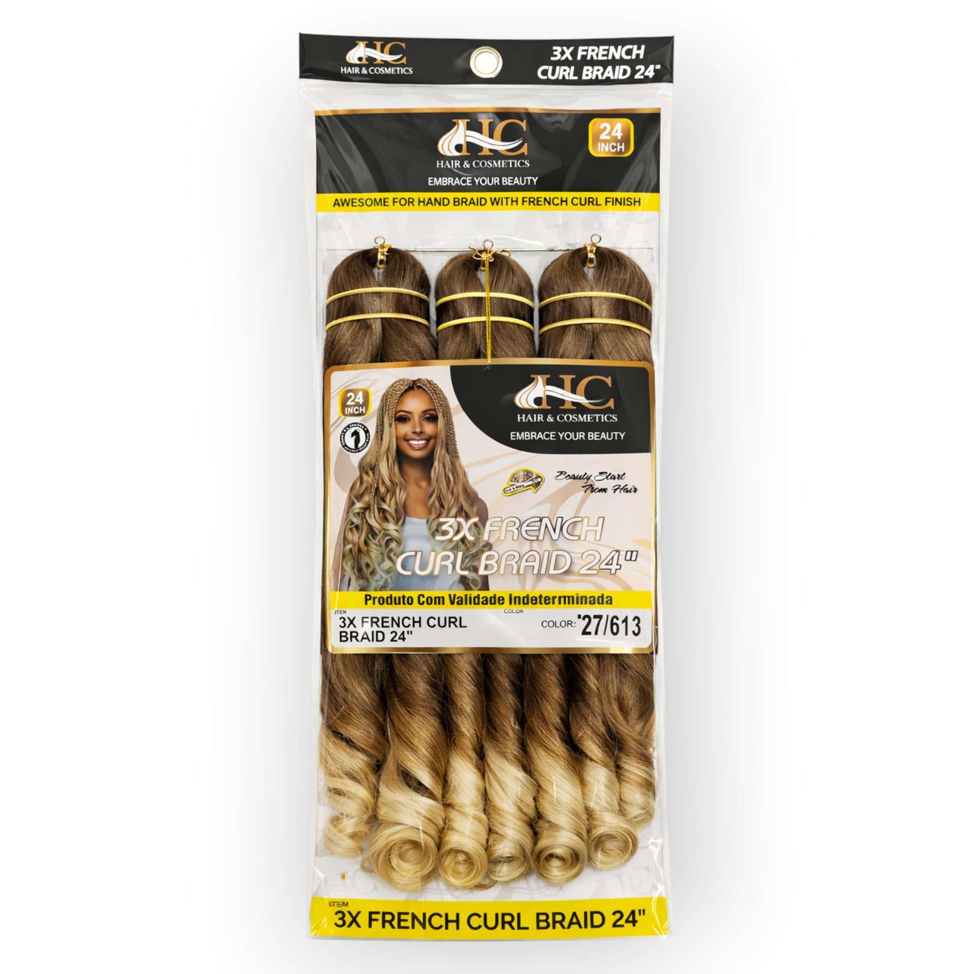 HC Kunsthaar-Extension French Curl Crochet Braid 3X, 24 Zoll (60 cm), 250 g, Voluminös, Lockig, Hitzebeständig, Weich, Natürlich, Vielseitig
