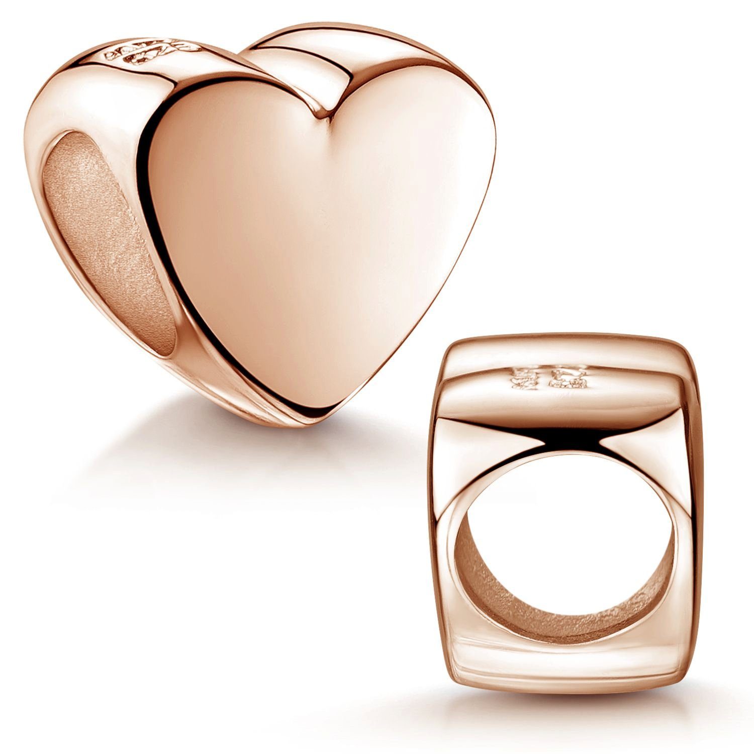 Materia Bead Herz Rosegold 671, 925 Silber vergoldet für Beads Armbänder / Ketten
