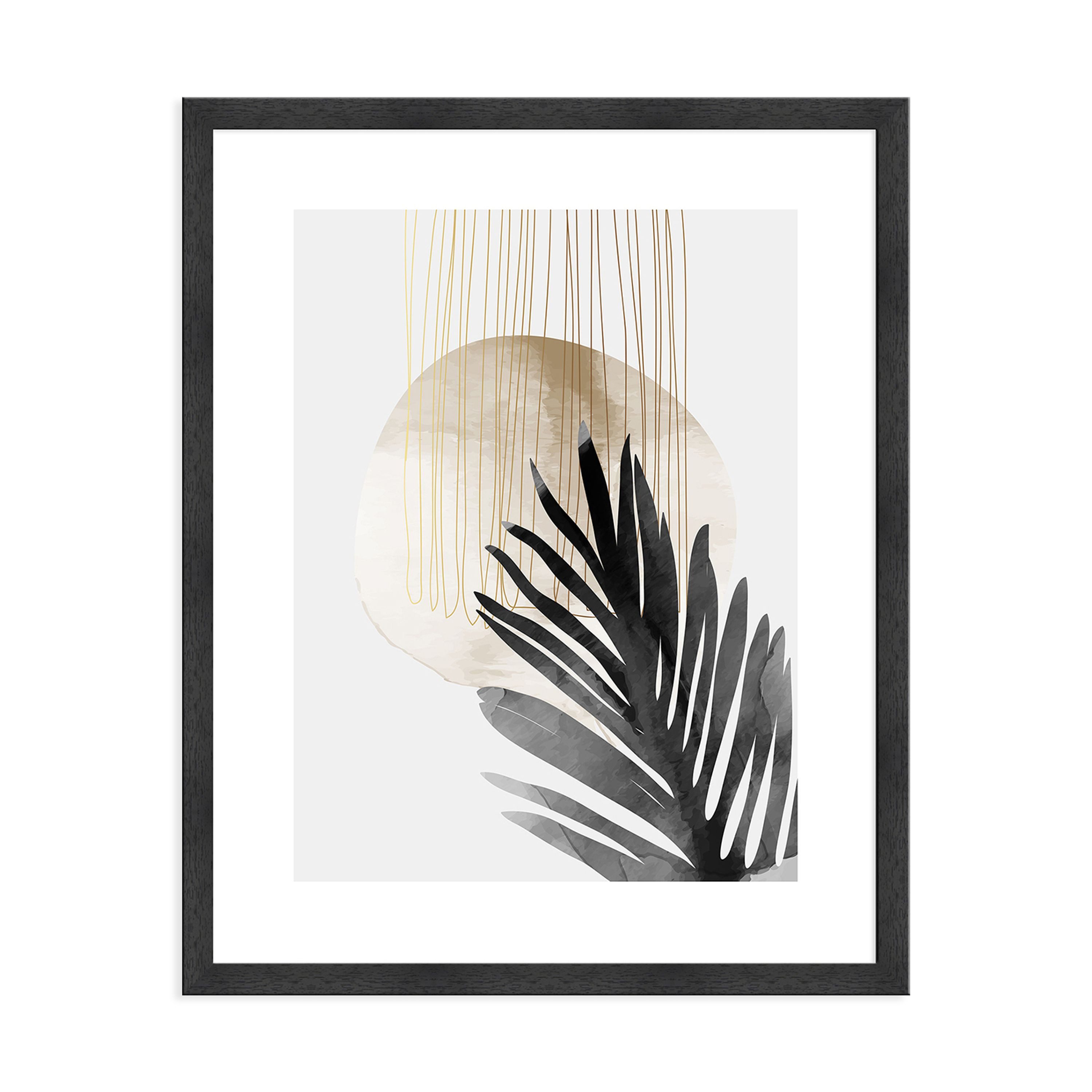 artissimo Bild mit Rahmen Gerahmtes Poster 40x50 cm / Wandbild modern / Wanddeko skandinavisch, abstrakte Kunst: Blatt in Schwarz mit Beige