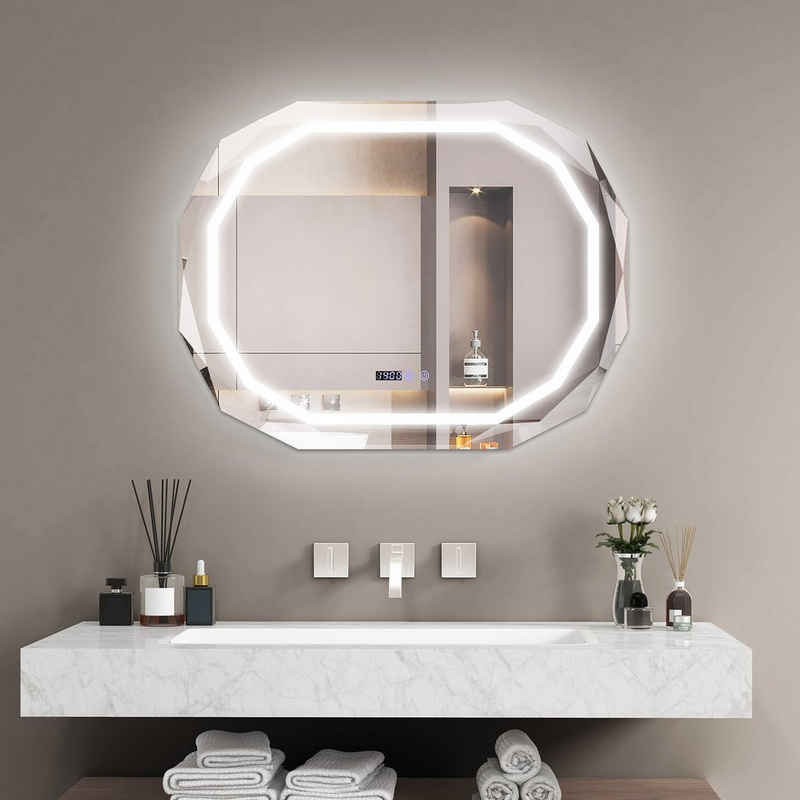 COSTWAY Badspiegel, Touch LED Spiegel, oval