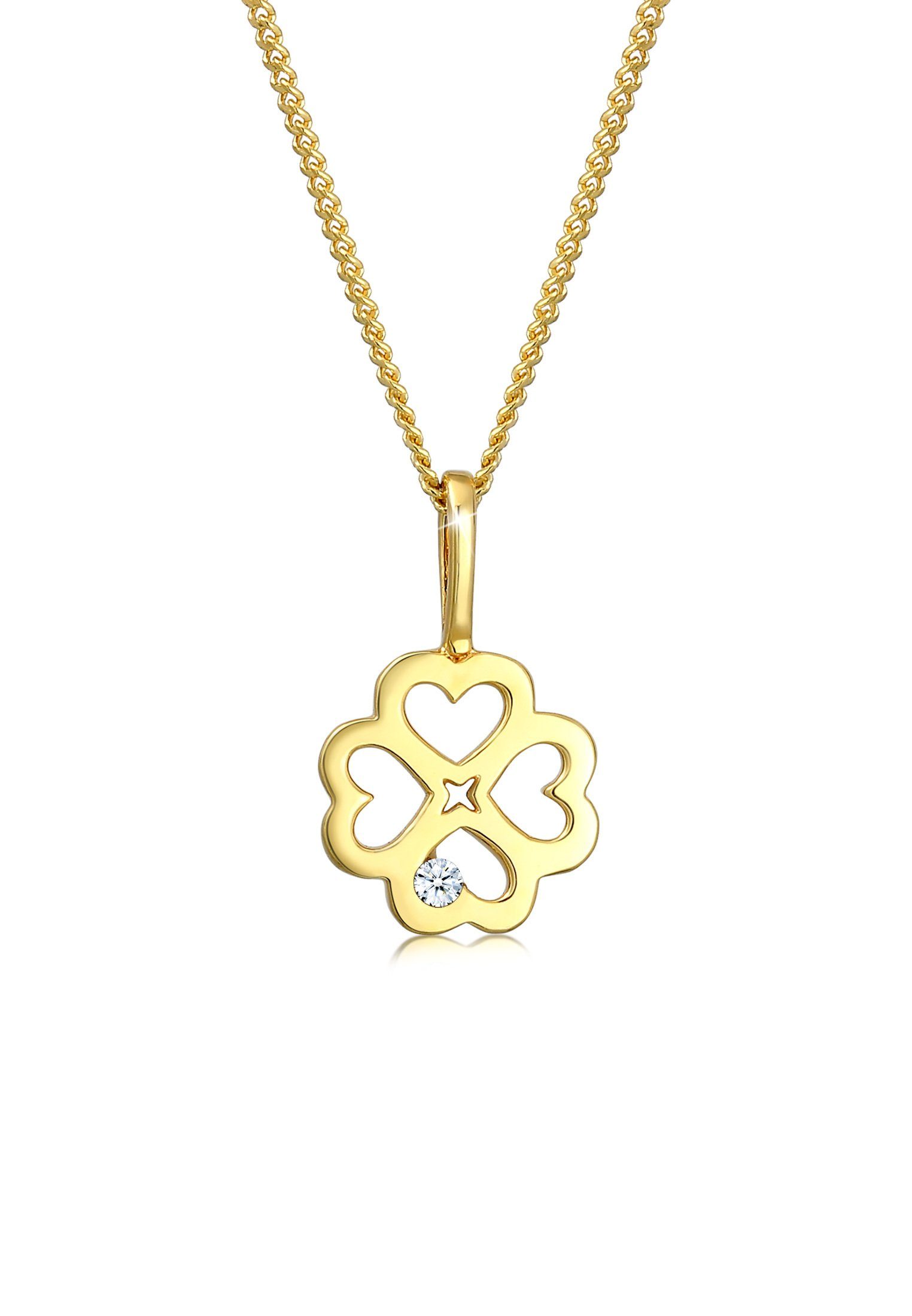 Elli DIAMONDS Kette mit Anhänger Kleeblatt Diamant Weiß Brillantschliff (0.015 ct) 585 Gelbgold, Kleeblatt