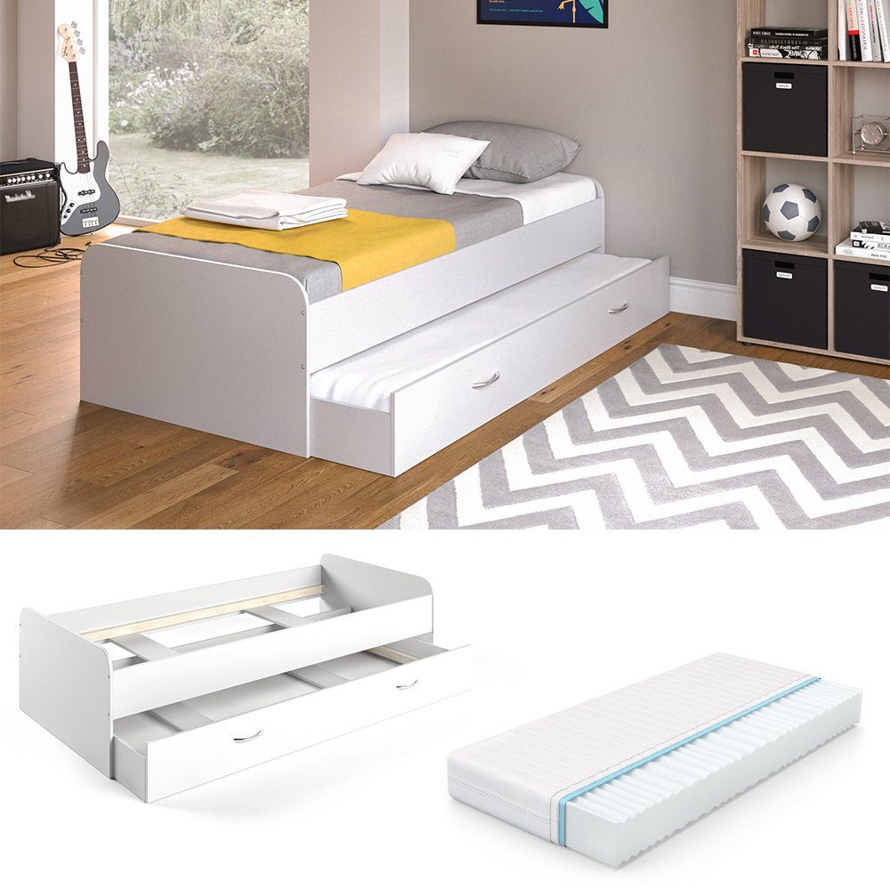 VitaliSpa® Kinderbett Enzo, Weiß, 90x200 cm mit Matratze (2-tlg)