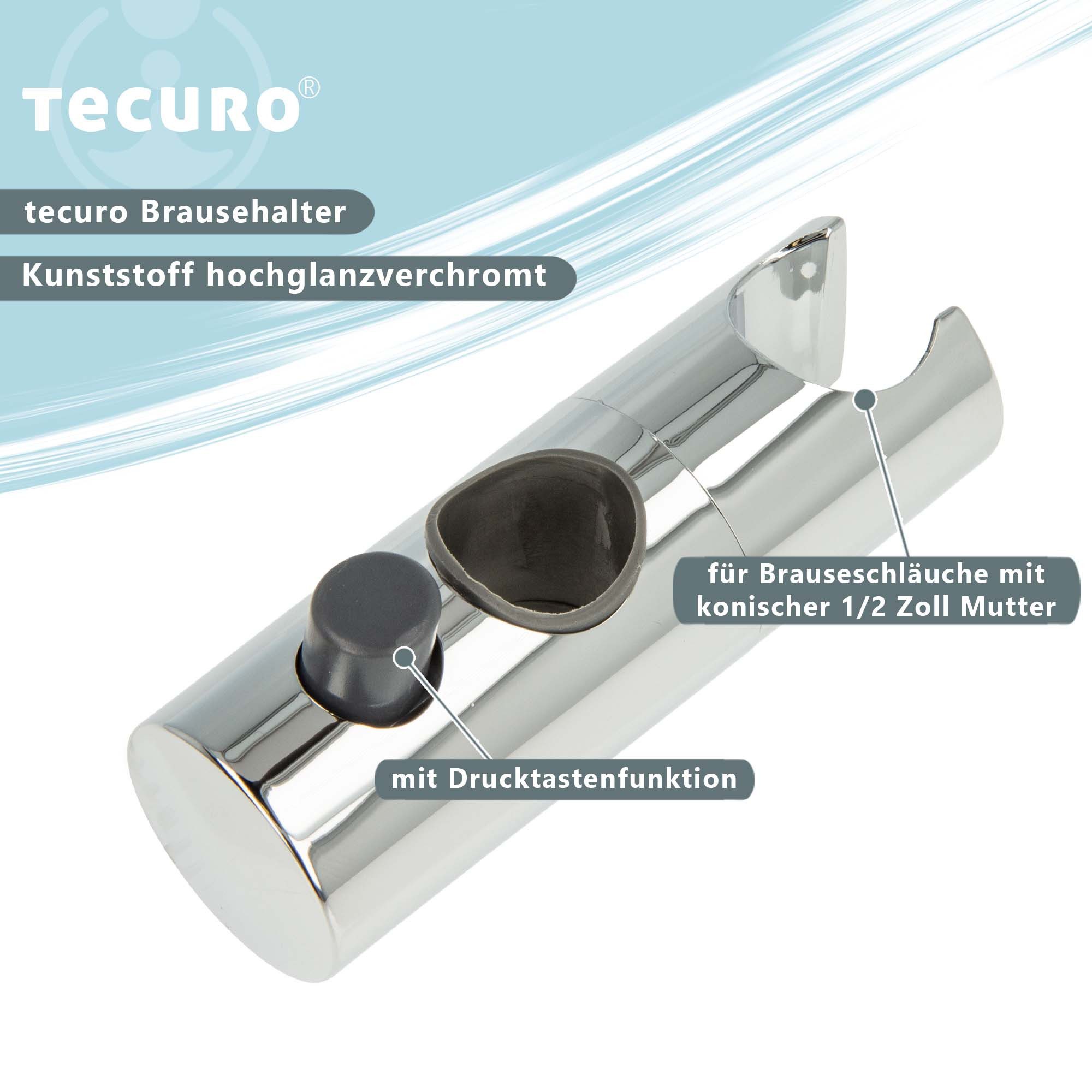 tecuro Brausehalter Gleiter Brausehalter für Wandstange in Ø 18, 20, 22 oder 25 mm