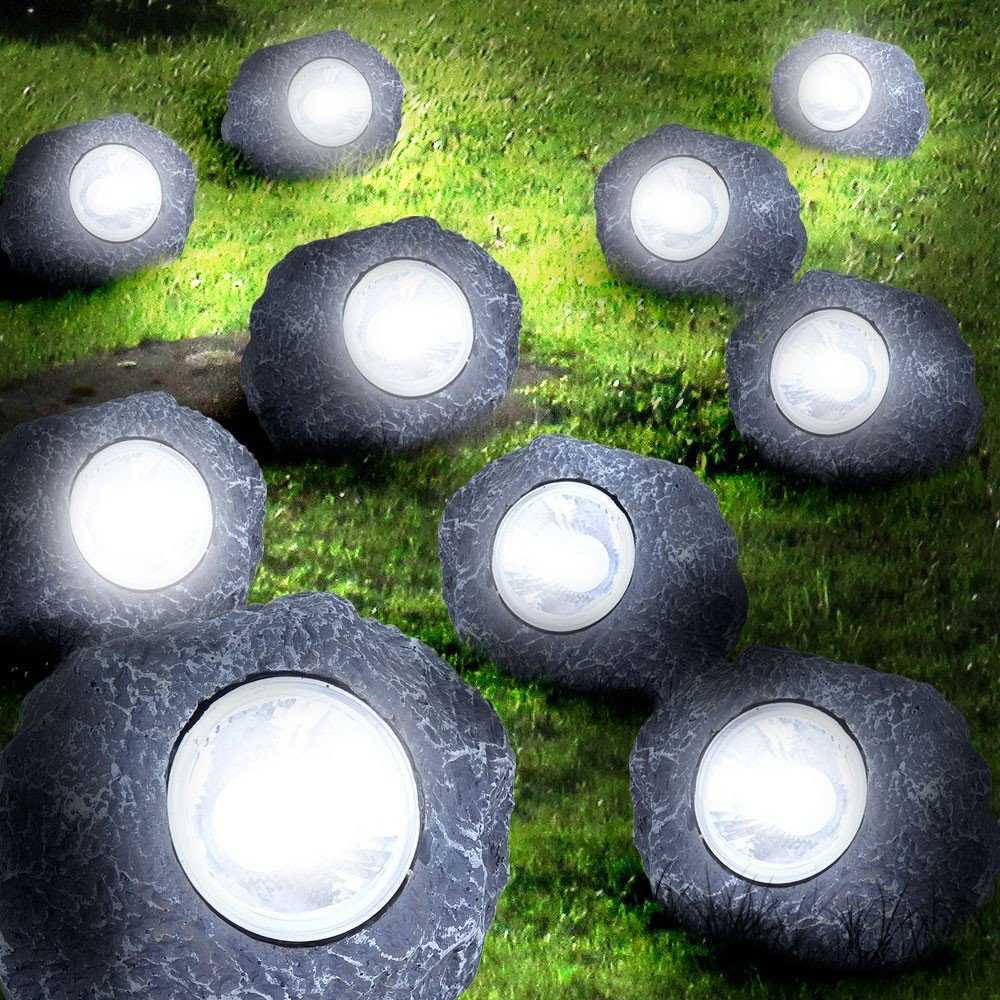GLOBO LIGHTING LED Solarleuchte, LED-Leuchtmittel fest verbaut, 10er Set Solarlampe Stein Außenleuchte LED Gartenleuchte Dekoration