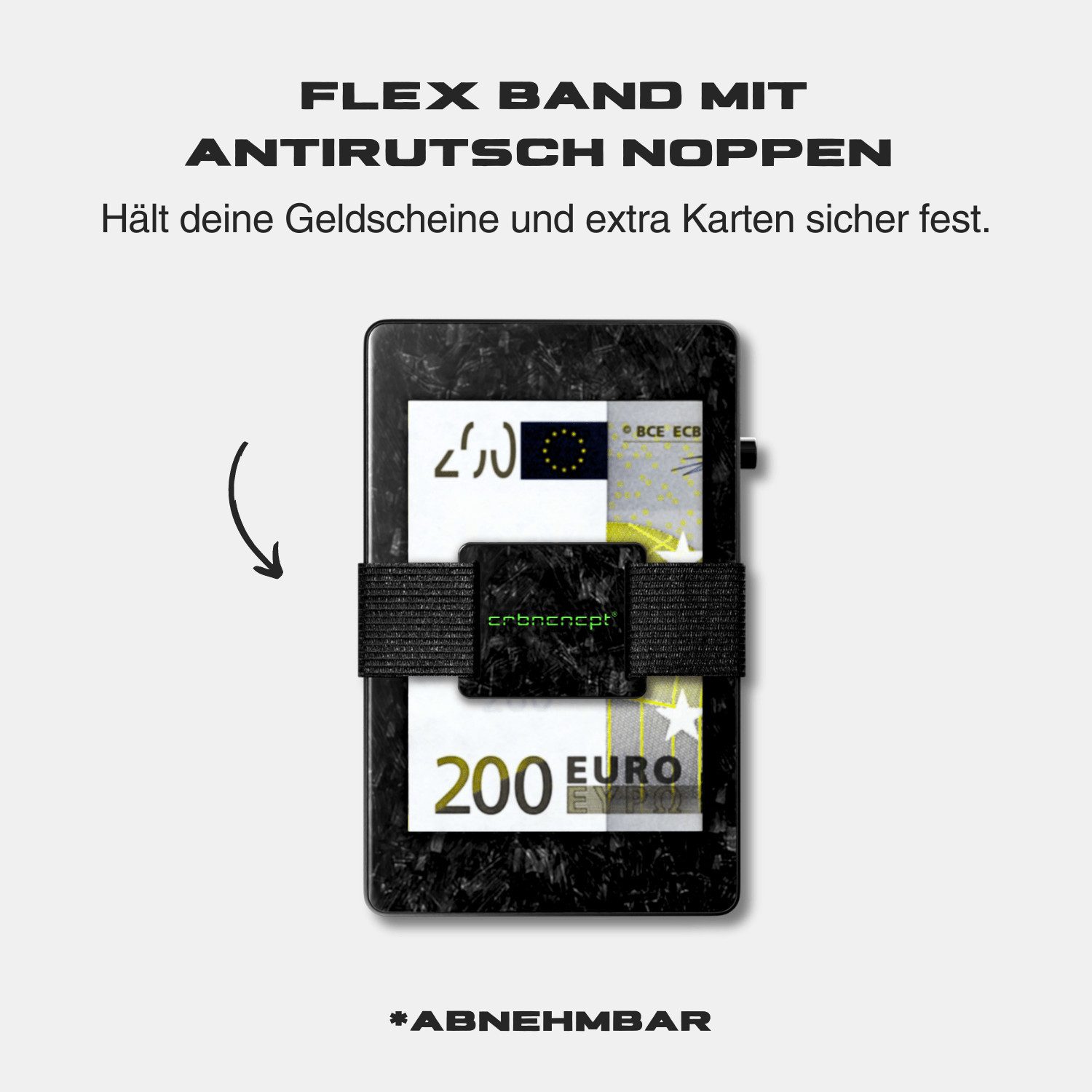 CRBNCNCPT Kartenetui Forged Carbon Smart Kartenetui - Kreditkartenetui, Schwarz Herren, RFID Schutz, Karten Verriegelung, Abnehmbares Band für Geldscheine