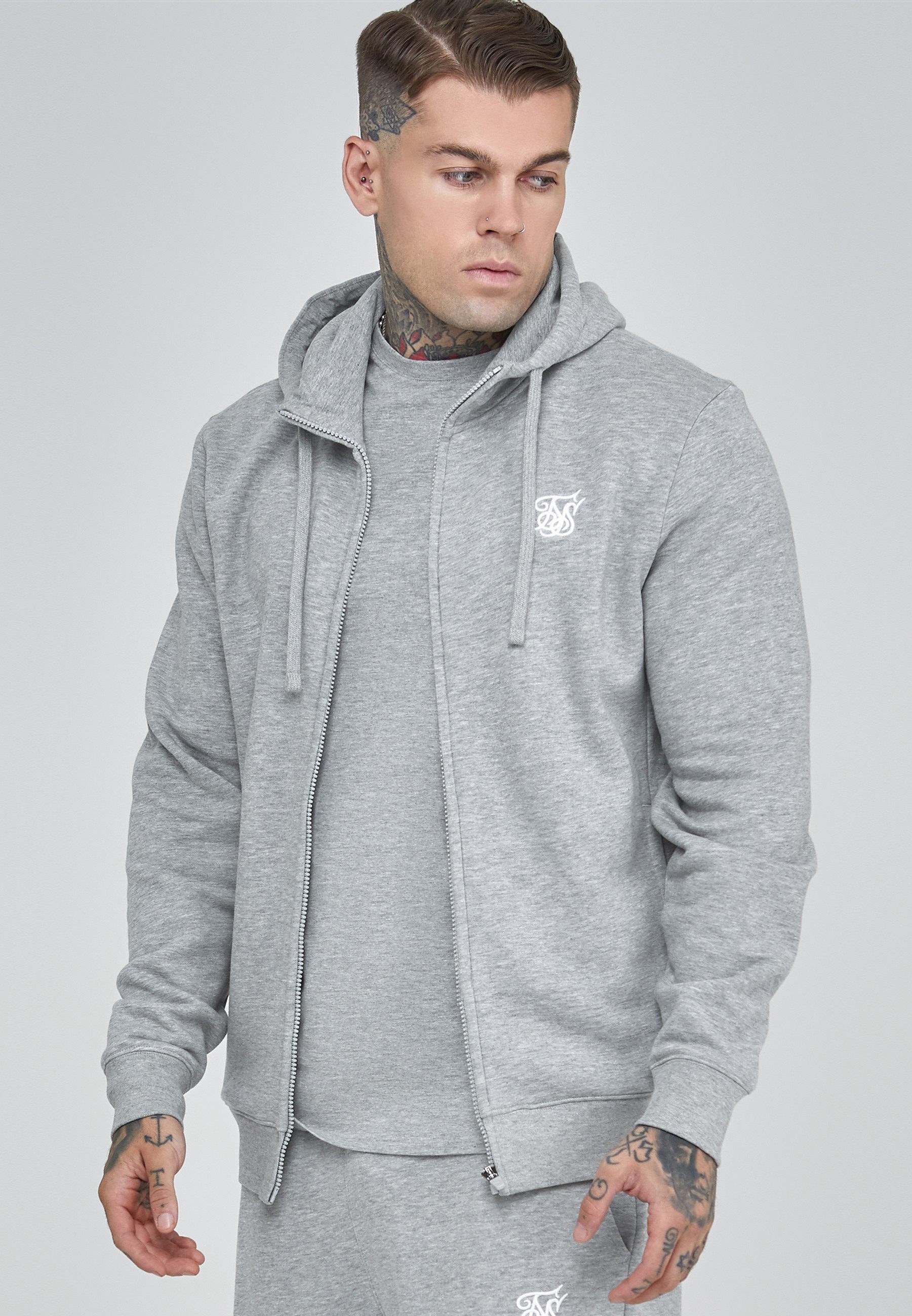 Siksilk Hoodie SikSilk Herren Grauer Essentials Full Zip Kapuzenpullover günstig online kaufen