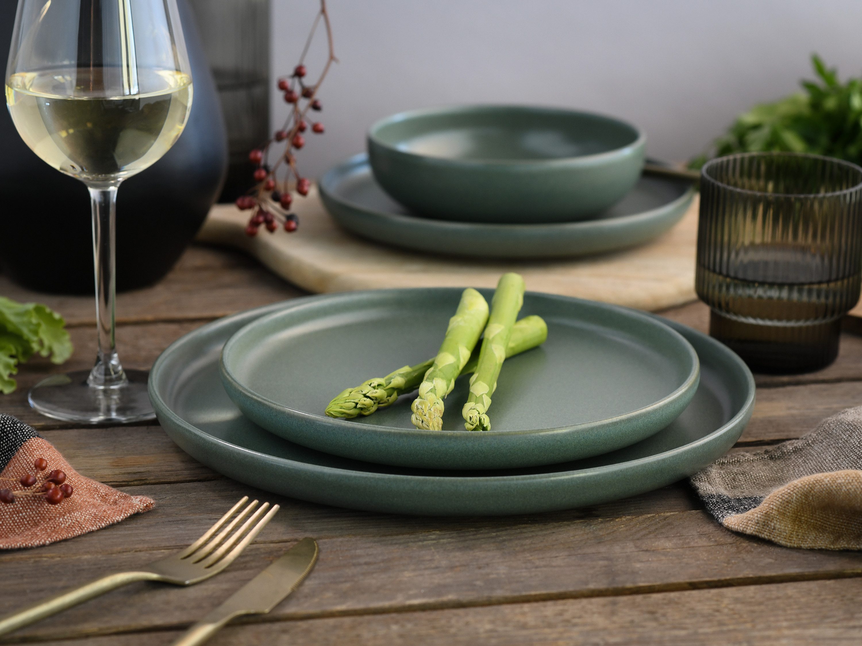 CreaTable Tafelservice Uno Green (12-tlg), 4 Personen, Steinzeug