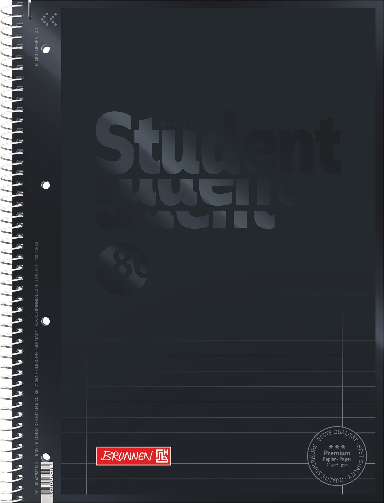 Baier & Schneider Collegeblock Collegeblock Premium Student Colour Code A4 liniert onyx