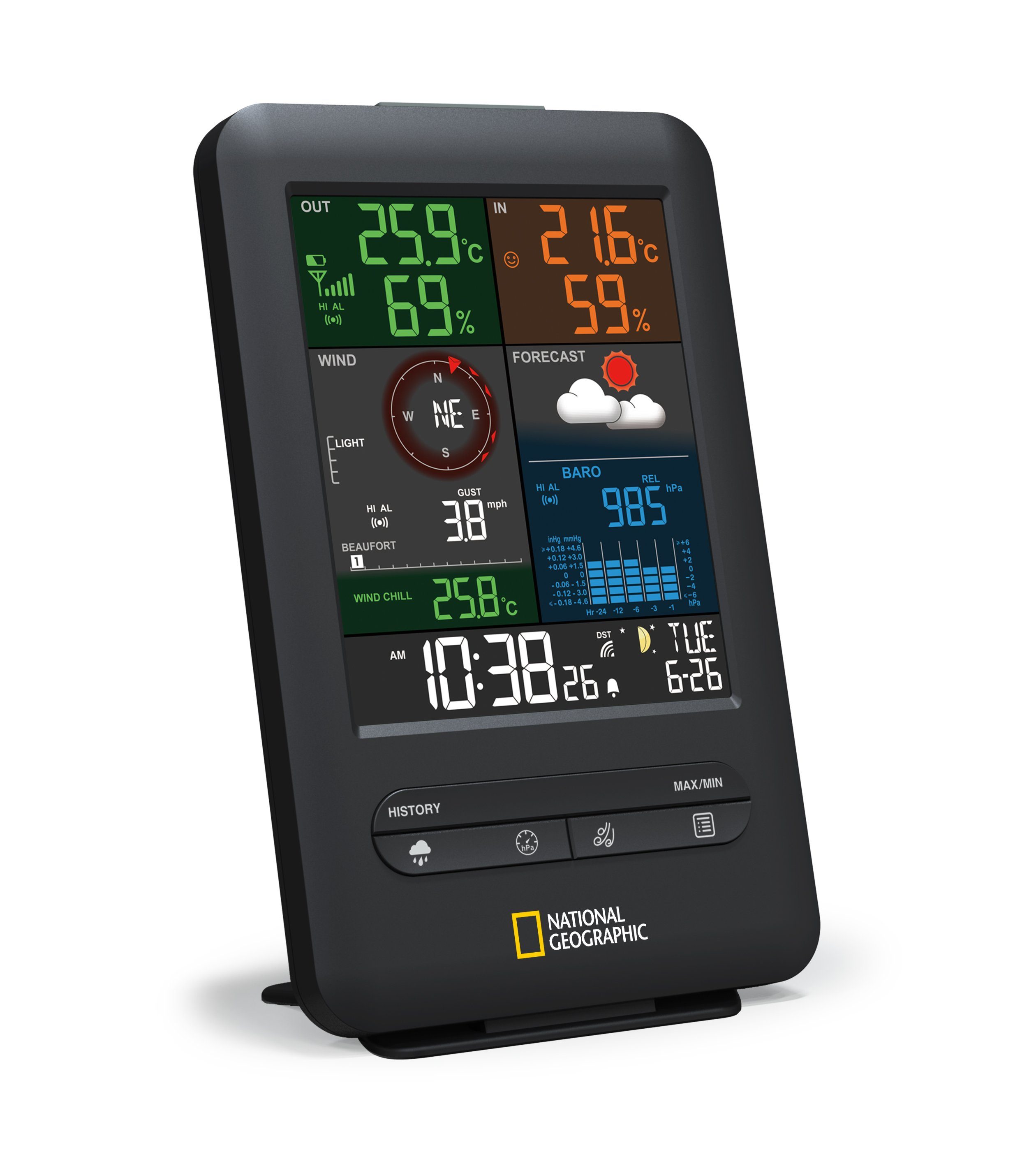 NATIONAL GEOGRAPHIC NATIONAL GEOGRAPHIC Colour-Display-Funk-Wetterstation 5-in-1 Funkwetterstation
