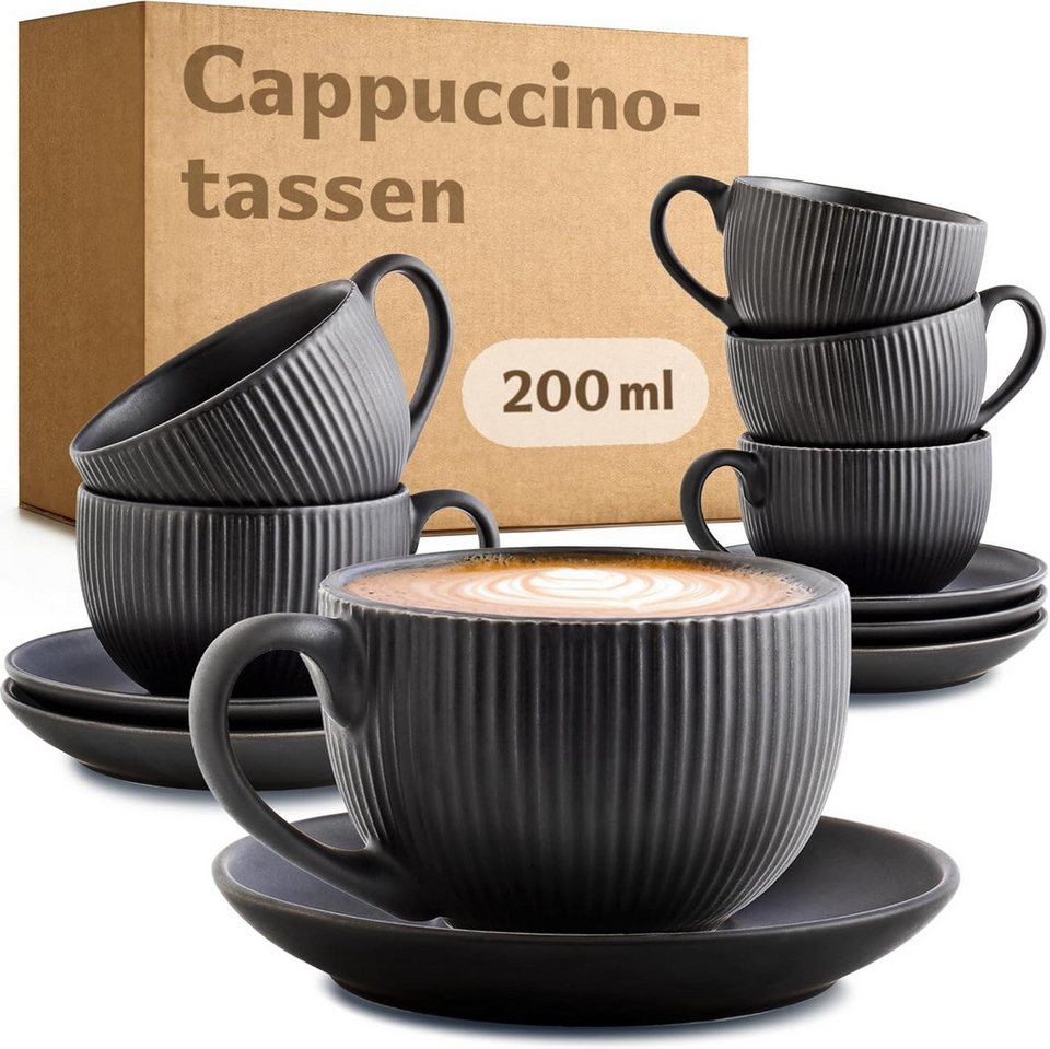 Cosumy Cappuccinotasse 6er Set mit Untertassen - 200 ml Kapazität