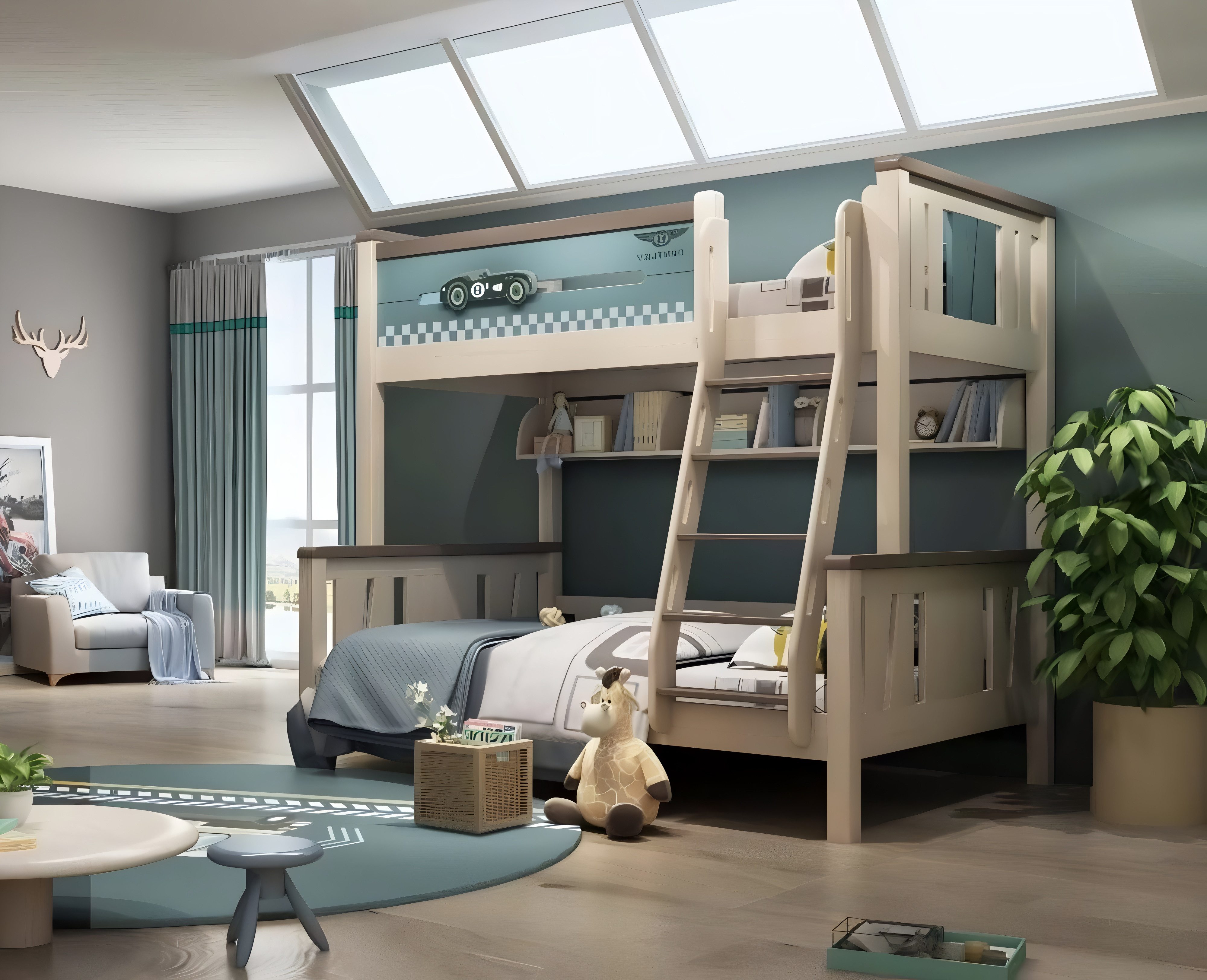 Xlmoebel Etagenbett Hochbett mit Spielbereich für Kinder, stabil und platzsparend (Kinder Etagenbett), Hergestellt in Europa