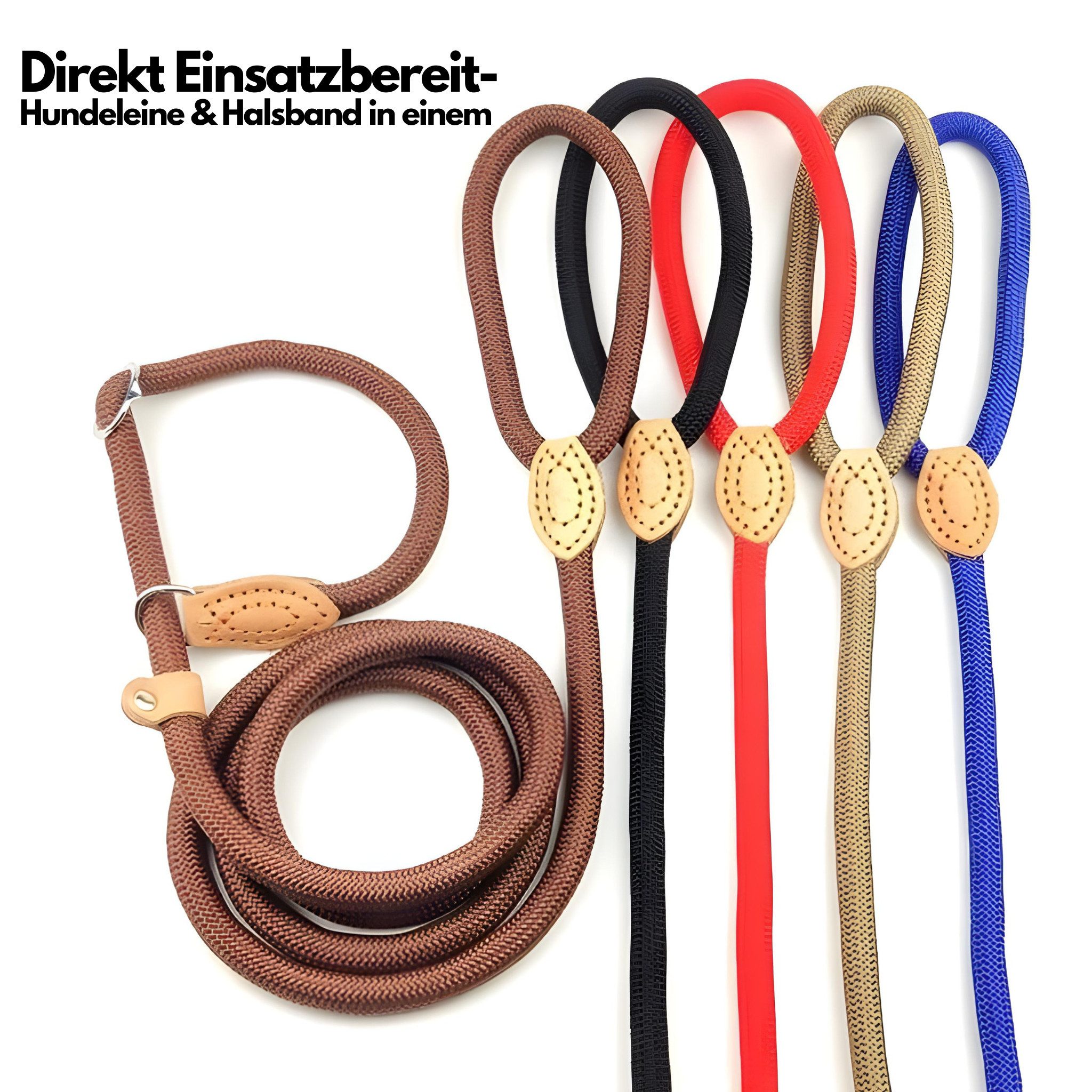 FLOCKI Pets™ Hundeleine Retrieverleine für Hunde - Moxonleine aus robustem Nylon mit Zugstopp, Führleine & Halsband in einem, Hundeleine
