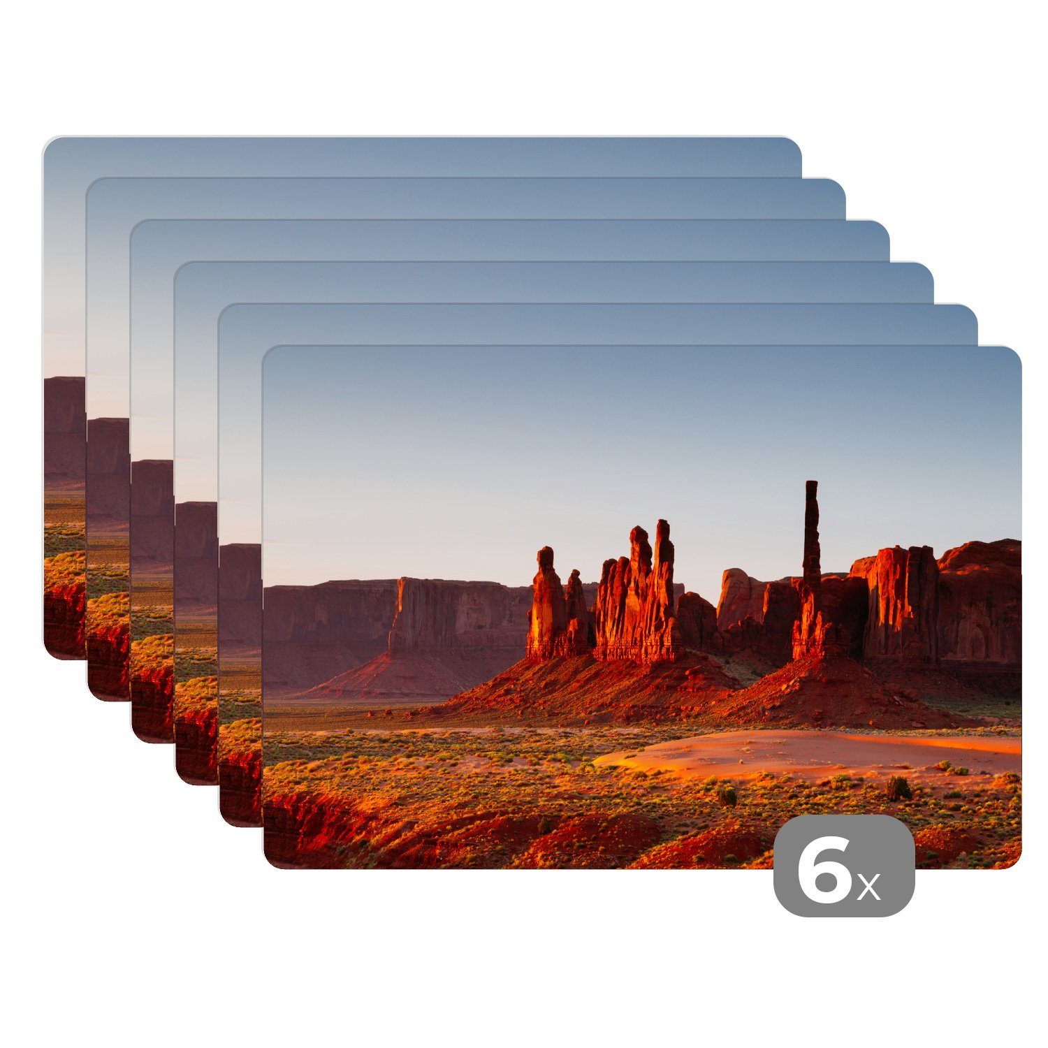 Platzset, Sonnenaufgang Monument Valley bei Arizona in Amerika, MuchoWow, (6-St), Platzset, Platzdecken, Platzmatte, Tischmatten, Schmutzabweisend