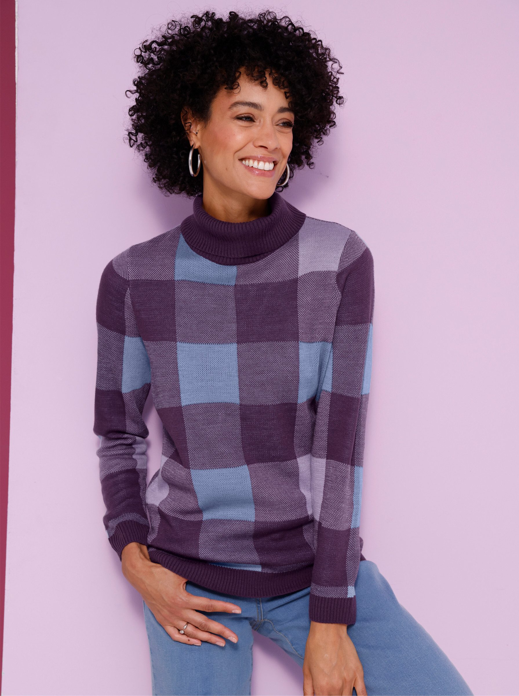 Sieh an! Strickpullover Rollkragen-Pullover Langarm Jacquard