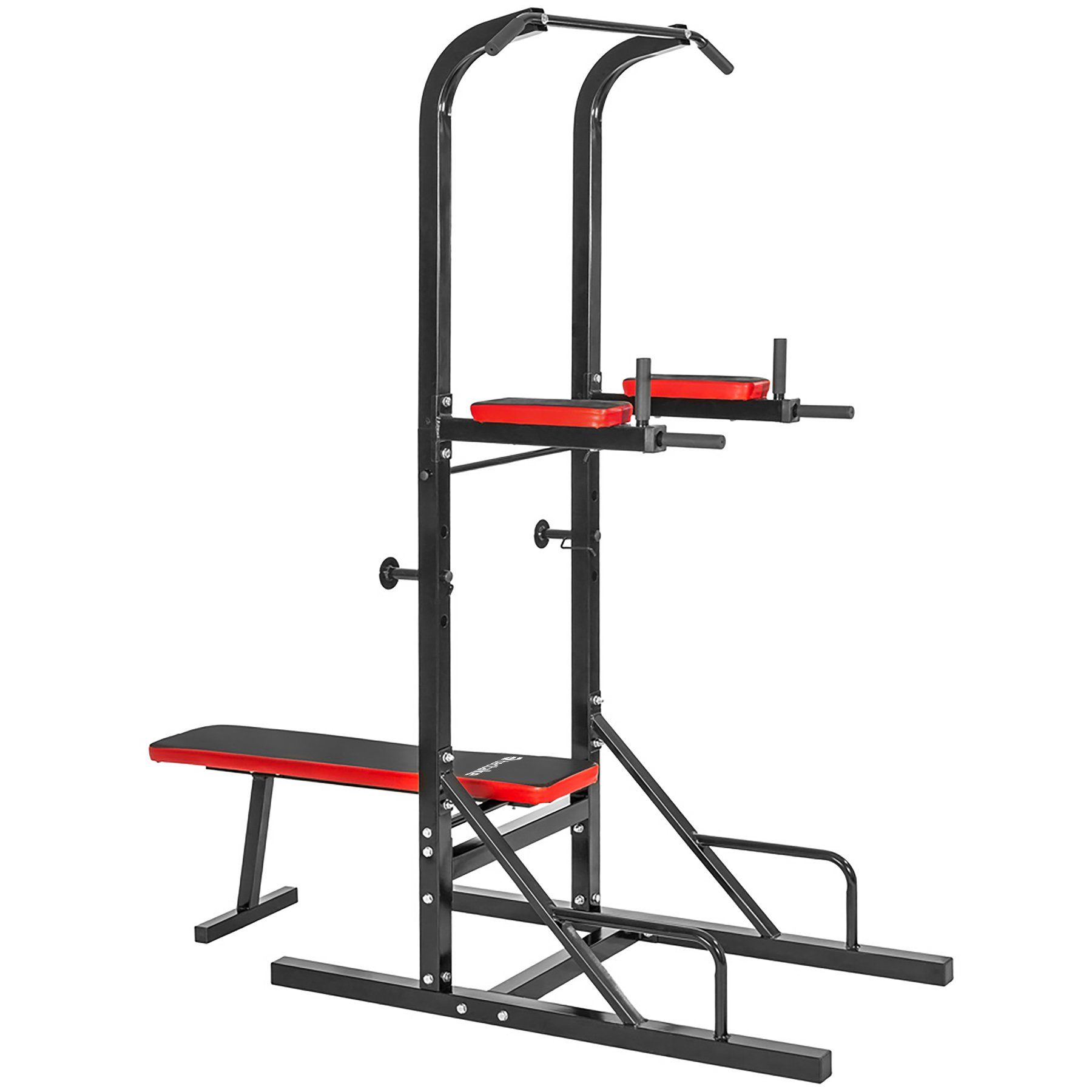 tectake Kraftstation Power Tower, mit klappbarer Hantelbank und Langhantelablage