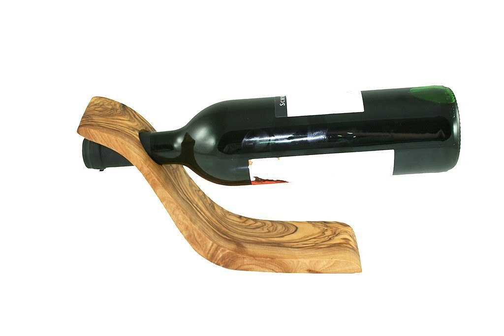 Olivenholz-erleben Weinflaschenhalter WELLE aus echtem Olivenholz, (1-St), Edler Hingucker – Magische Balance, dekorativ, jedes Stück ein Unikat