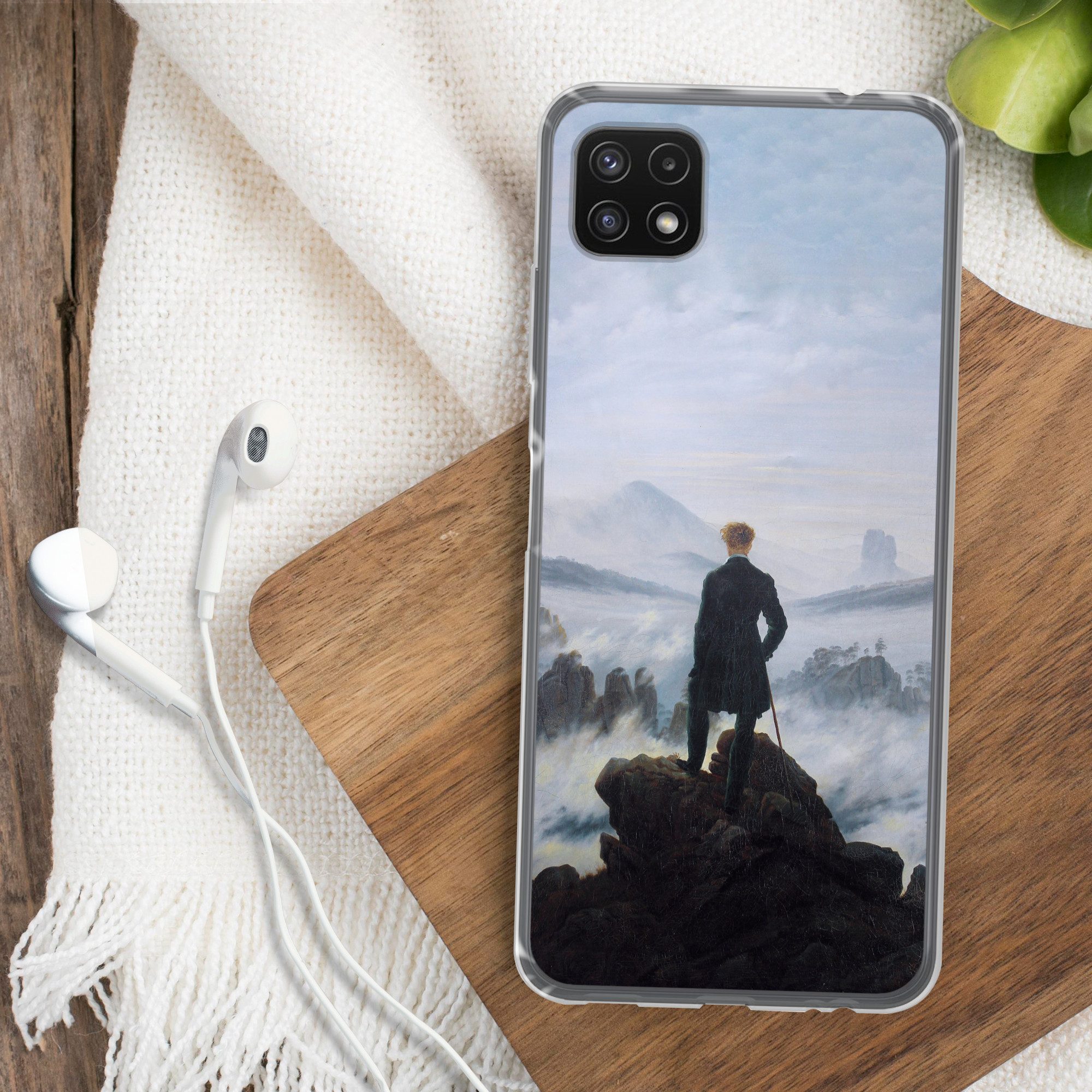 MuchoWow Handyhülle für Samsung Galaxy A22 5G Der Wanderer über dem Nebelmeer - Caspar Dav, Smartphone-Bumper, Print, Handy Schutzhülle Dünn