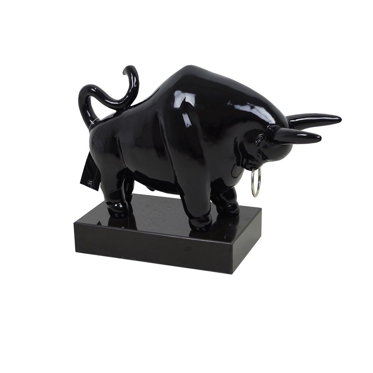 Casablanca Dekoobjekt Glänzender Stier aus Polyresin in Schwarz 49x36x19 cm auf Marmorsockel, detailreiche Verarbeitung