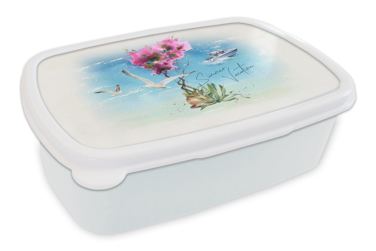 Boot weiß Lunchbox Blume (2-tlg), MuchoWow und - Aquarell, für Mädchen Brotdose, und Jungs Kinder Kunststoff, - Brotbox Erwachsene, für