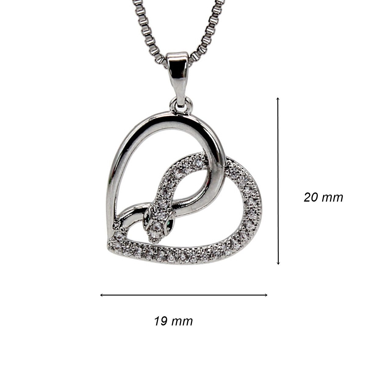 ELLAWIL Edelstahlkette Kette mit Schlangenherz Anhänger Zirkonia Venezianerkette Herzkette (GESCHENKIDEE, Edelstahl, Kettenlänge 40 cm, verlängerbar um 6 cm), inklusive Geschenkschachtel