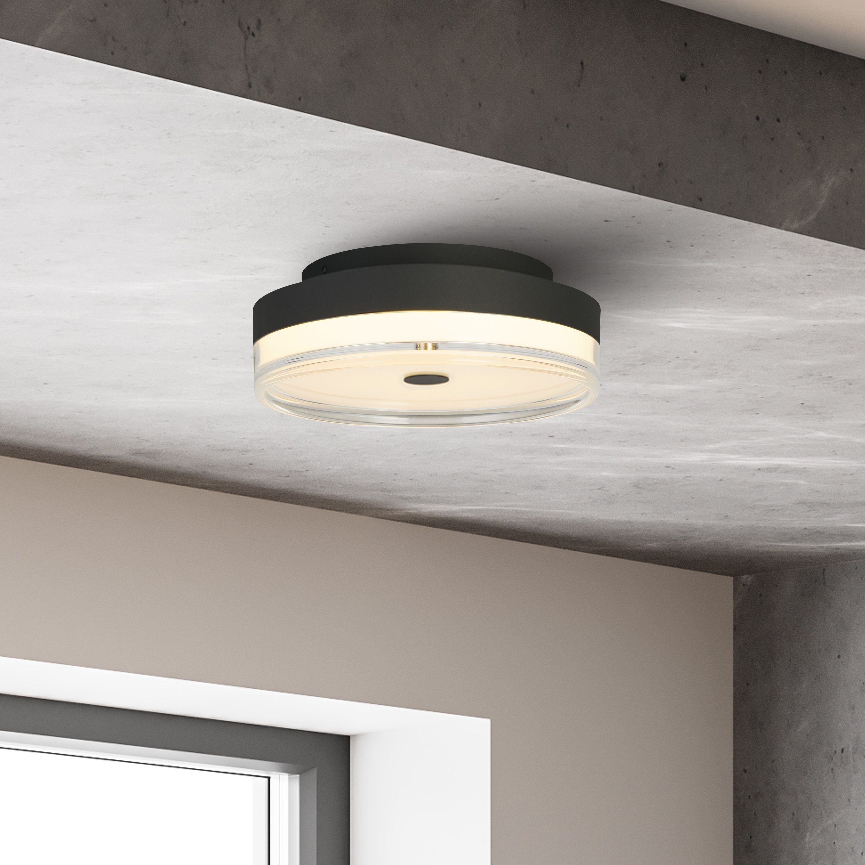 Searchlight LED Deckenleuchte Cyprus LED Deckenleuchte, Schwarzes Metall und klares Acryl, LED fest integriert