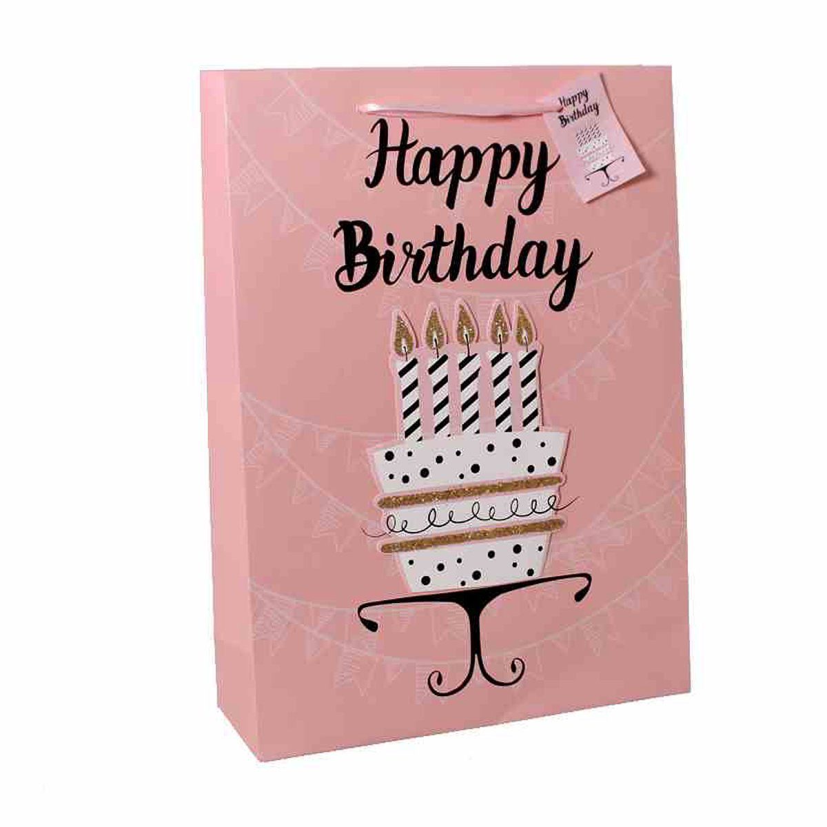 Linoows Tragetasche 10 Stück Geschenktüten `Happy Birthday mit Torte`, Große Papiertragetaschen