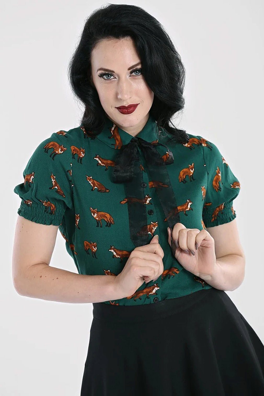 Hell Bunny Blusenshirt Vixey Grün Vixey Grün – Bild 4 von 5