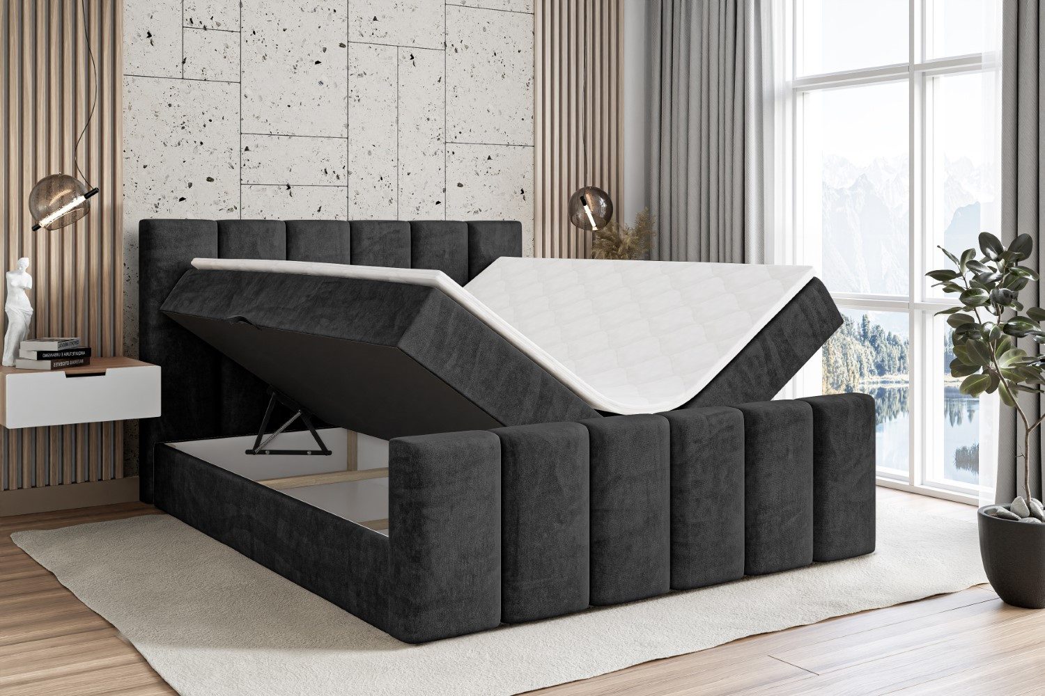 ALTDECOR Boxbett BOXI1-Z (Multipocket-Matratze H4, H3 Matratze Bonellfederung, Topper, Kopfteil), Doppelbett mit Fußteil
