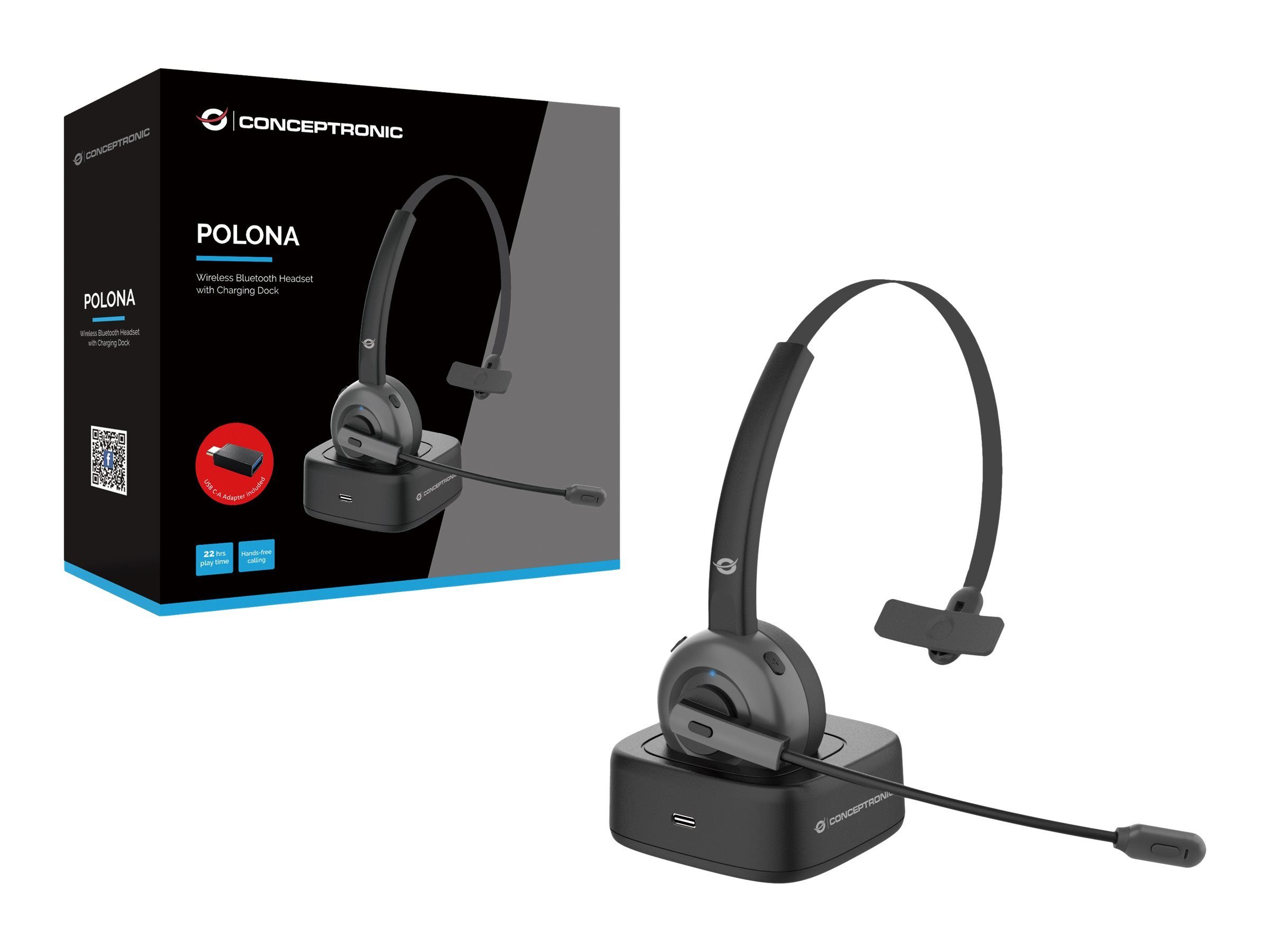 Headset, CONCEPTRONIC EAN: Bluetooth Headset Wireless 4015867226919 mit Conceptronic Ladestation sw