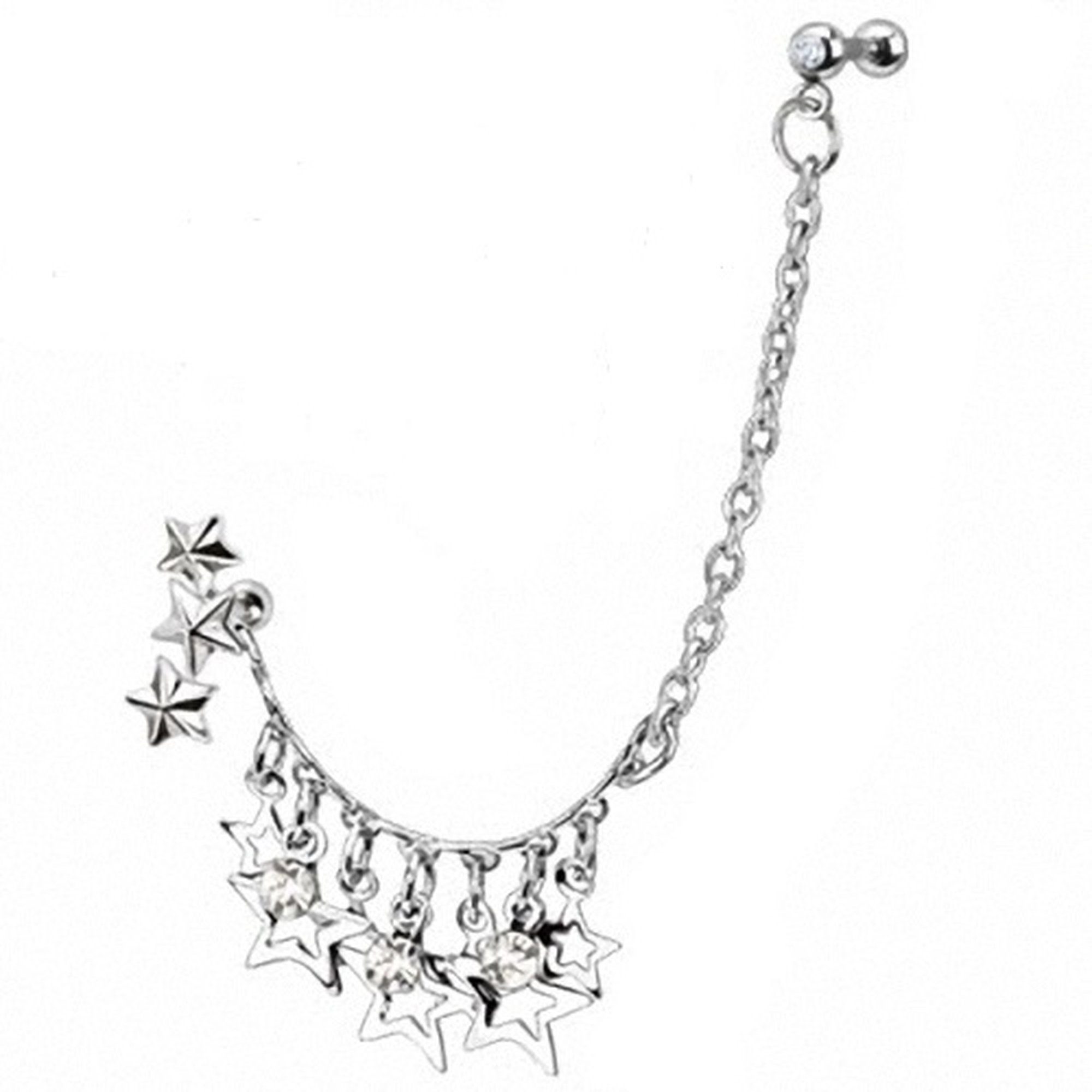 Taffstyle Piercing-Set Helix Piercing Ohr aus Chirurgemit Kristall Stern Kette, Chirurgenstahl Helix Tragus Ohrpiercing Cartilage Stab Barbell Strass