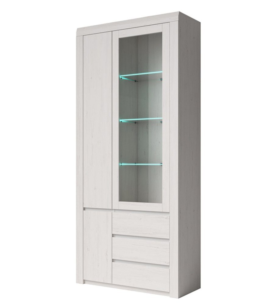 Helvetia Vitrine Monica II (Monica II, 1-St) 94cm Ausführung wählbar grifflos 3-türig mit 3 Schubladen