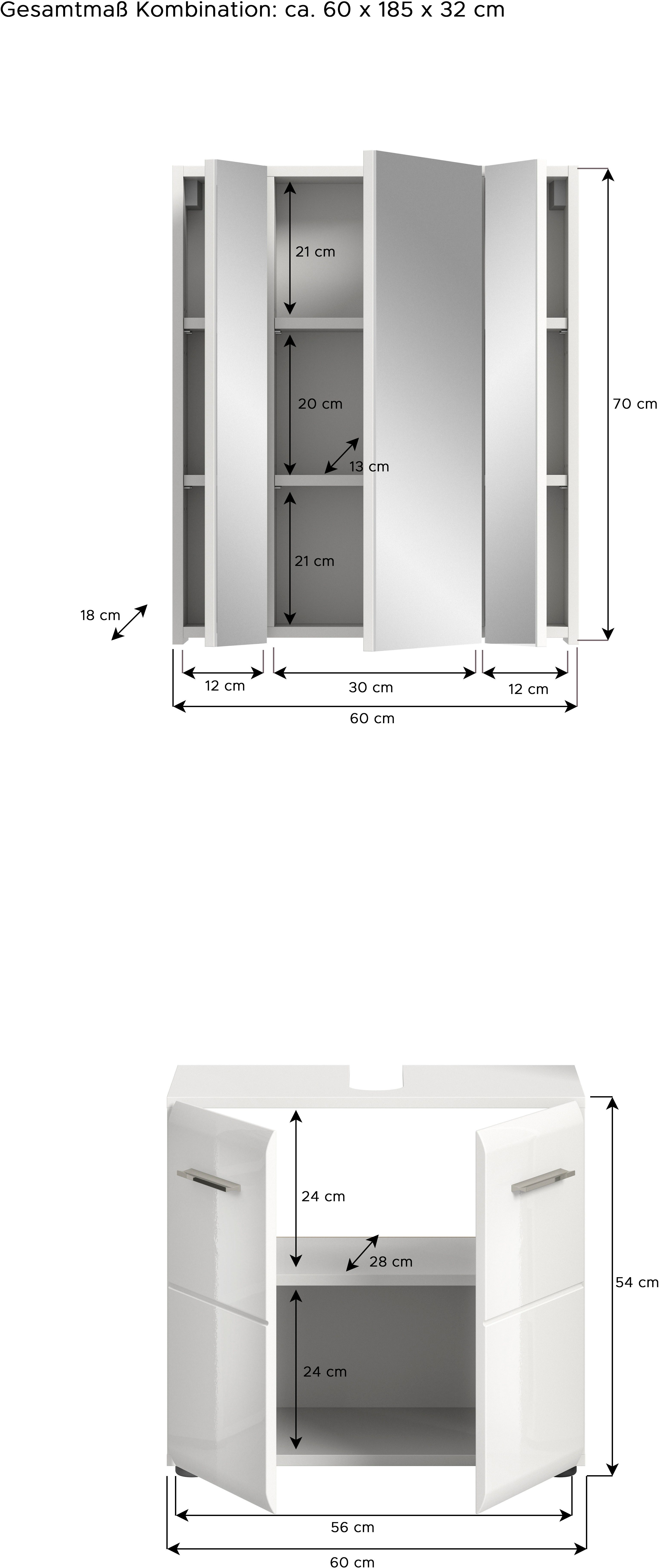 INOSIGN Badmöbel-Set FLORENZ, TOPSELLER!, 2-teilige Badkombination, hochwertige MDF-Front, (Set, bestehend aus: 1 Waschbeckenunterschrank, 1 Spiegelschrank), Bad-Kombination, Bad-Möbel, Badezimmer, Kombination, Kombi