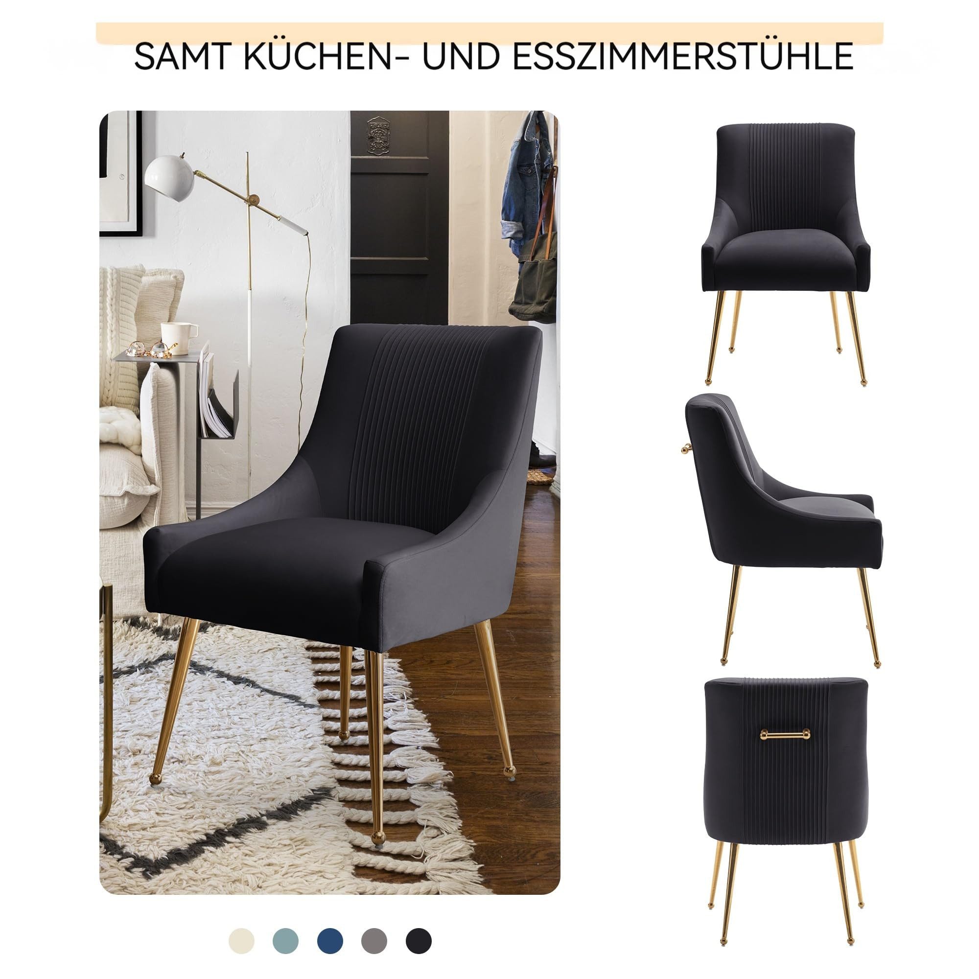 SEYNAR Esszimmerstuhl Polsterstuhl Samtstuhl Wohnzimmerstuhl mit goldenen Beinen (2 St), getufteter Akzentstuhl für Wohnzimmer Arbeitszimmer – Bild 5 von 5
