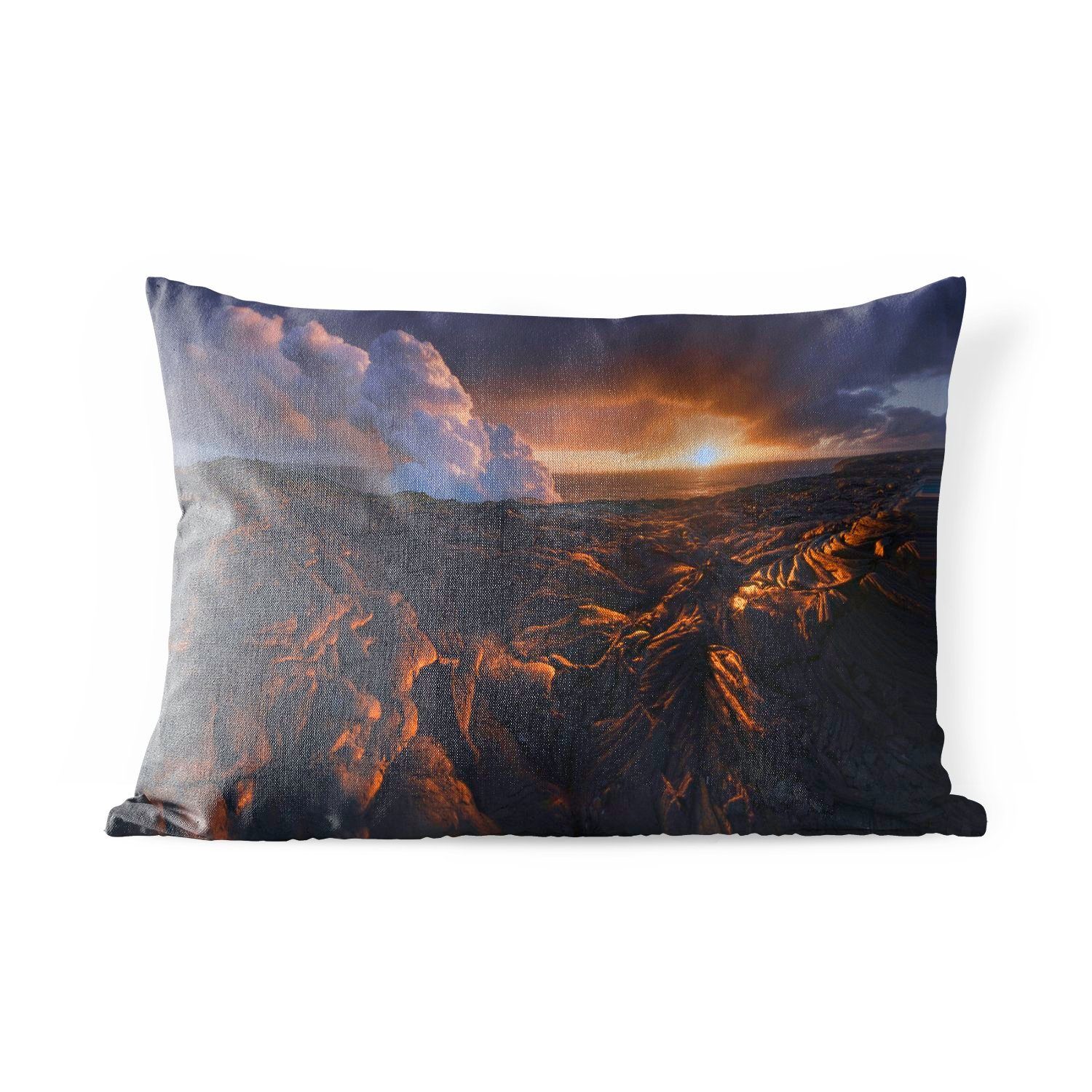 MuchoWow Dekokissen Sonnenaufgang in den Lavafeldern auf Hawaii, Outdoor-Dekorationskissen, Polyester, Dekokissenbezug, Kissenhülle