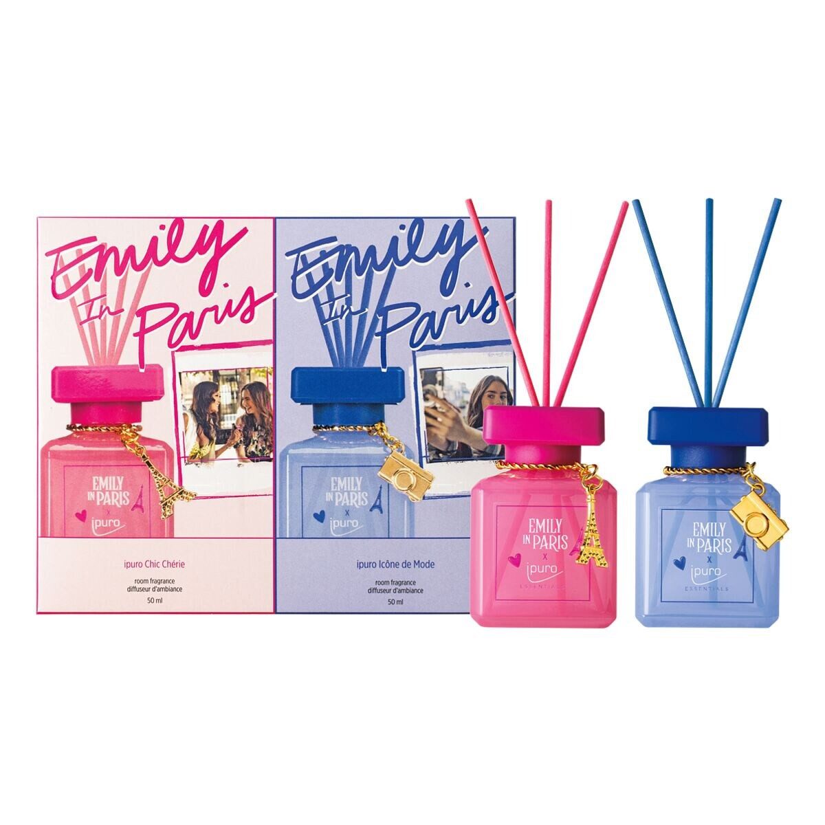 IPURO Raumduft Chic Chérie & Icône de Mode Set, 2x 50 ml, Glasflakon mit Rattan-Holzstäbchen