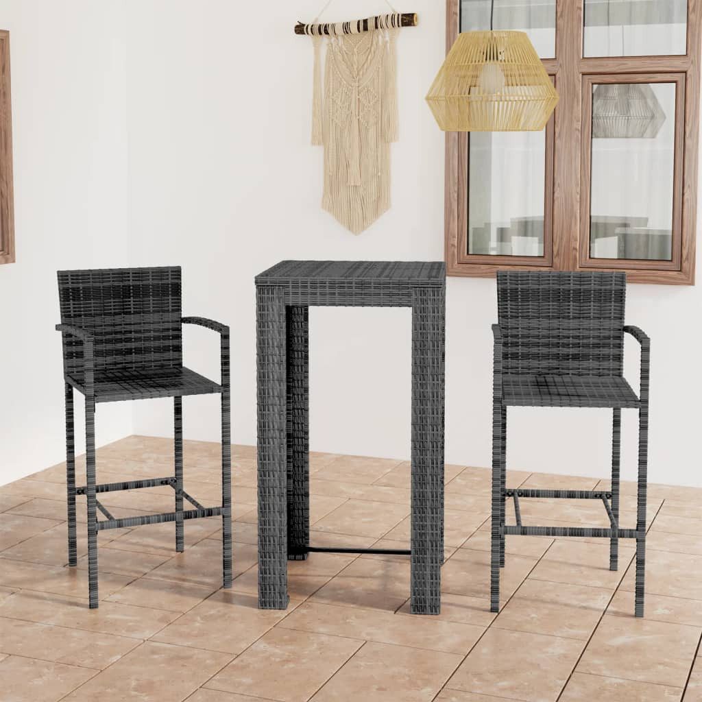 vidaXL Gartenlounge-Set 3-tlg. Garten-Bar-Set mit Armlehnen Poly Rattan Grau, (3-tlg)