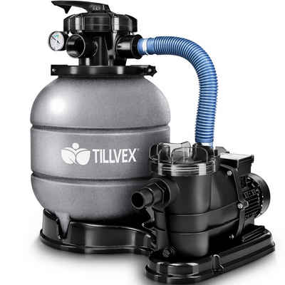 tillvex Sandfilteranlage 10 m³/h Filteranlage 5-Wege Ventil Poolfilter, Filterkessel mit Druckanzeige Sandfilter für Pool und Schwimmbecken