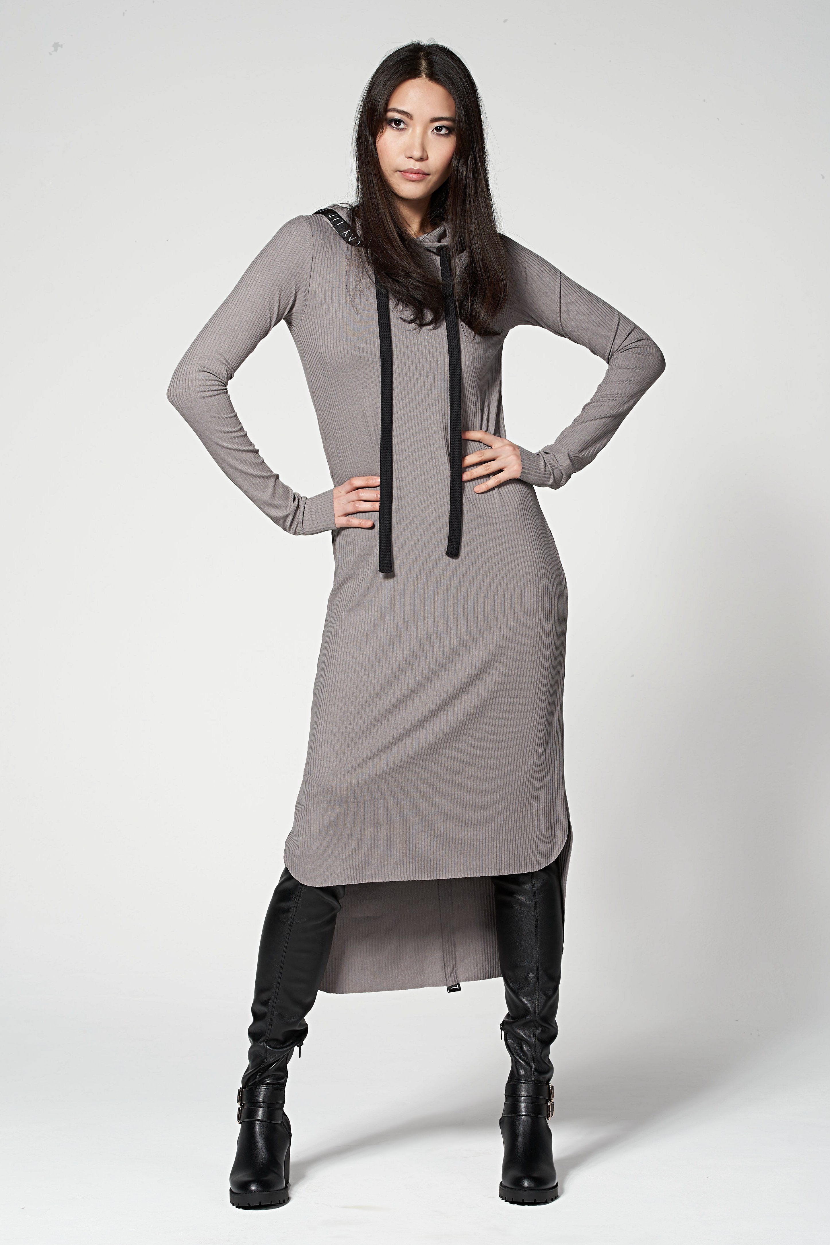 ILAY Maxikleid Brandlabel mit Jerseykleid Billy Lit Taupe Kapuze,