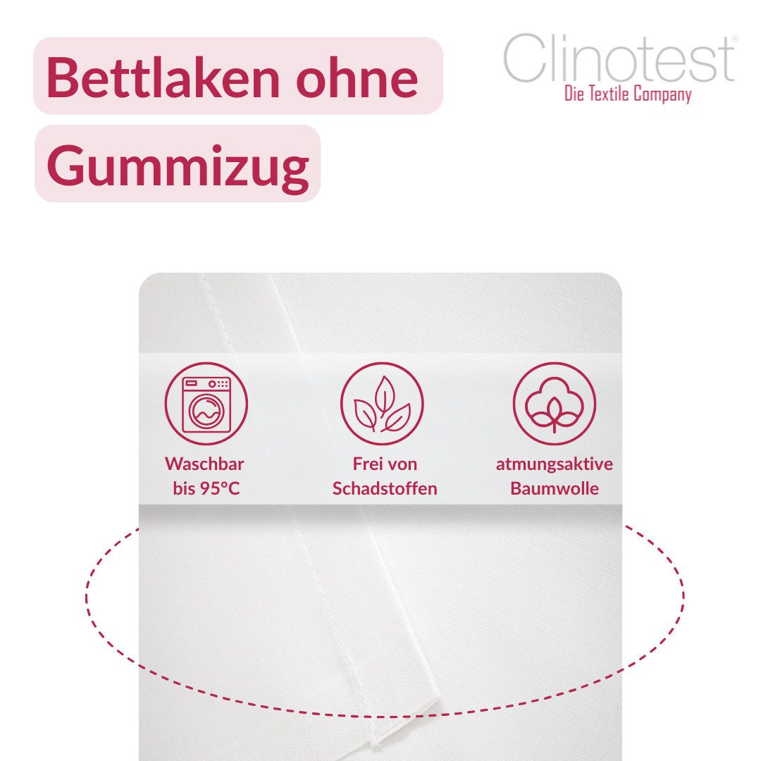 Clinotest Bettlaken Ohne Gummizug, 170 g/m², Premium Flachbettlaken, 100% Baumwolle, Gummizug: ohne, (1 Stück), Kochfestes Betttuch, erprobte Qualität aus Hotel – Bild 4 von 5